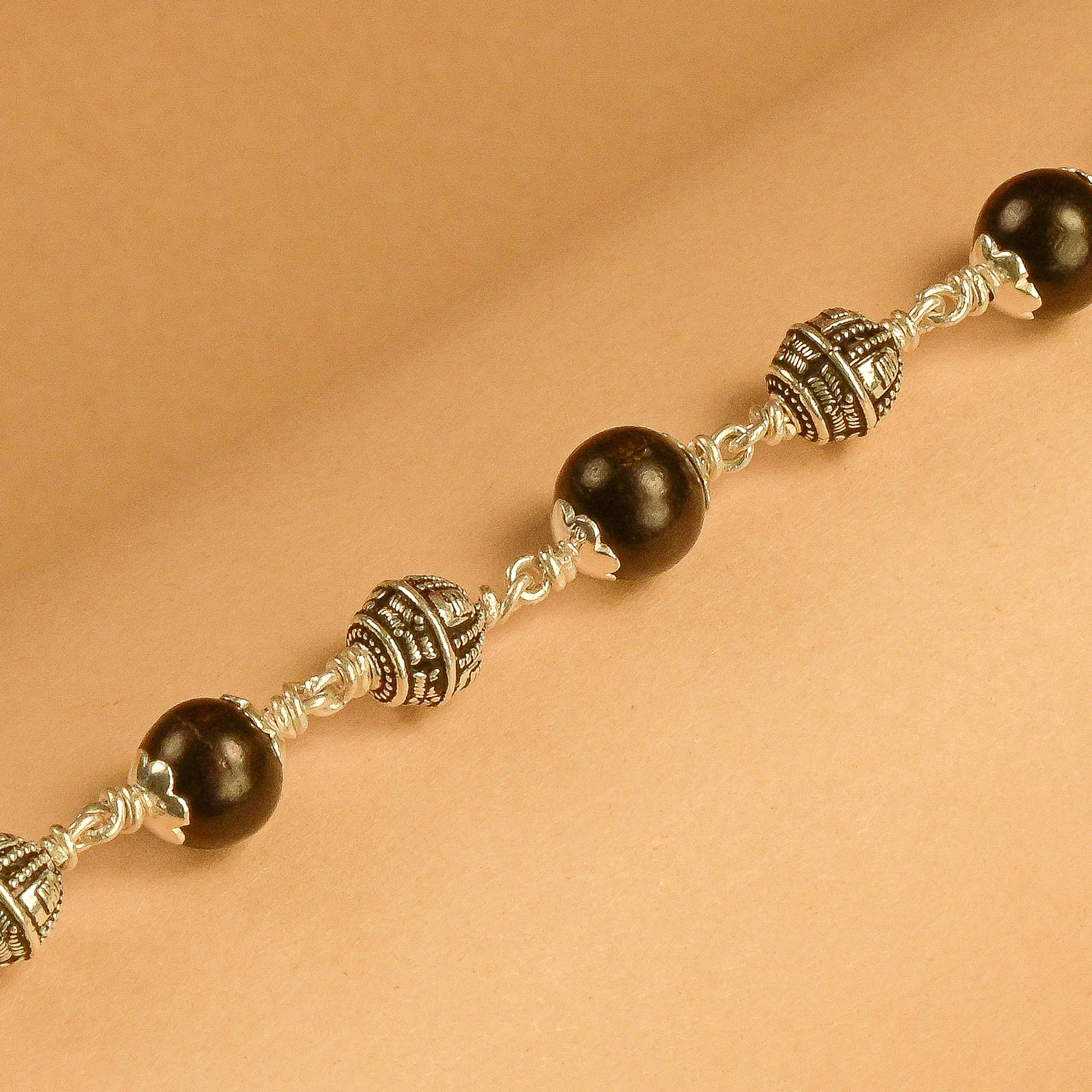 Karungali With Shivling Silver Beads Bracelet