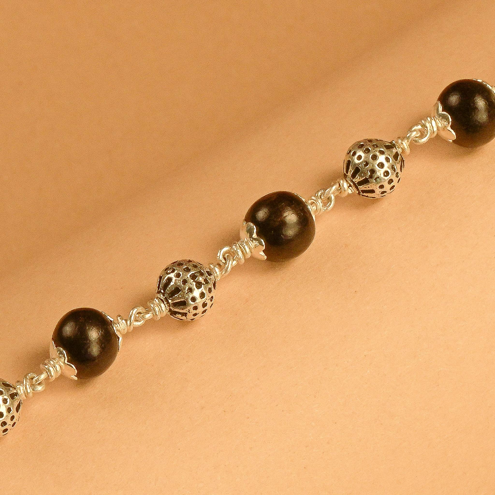 Karungali With Round Beads Silver Bracelet