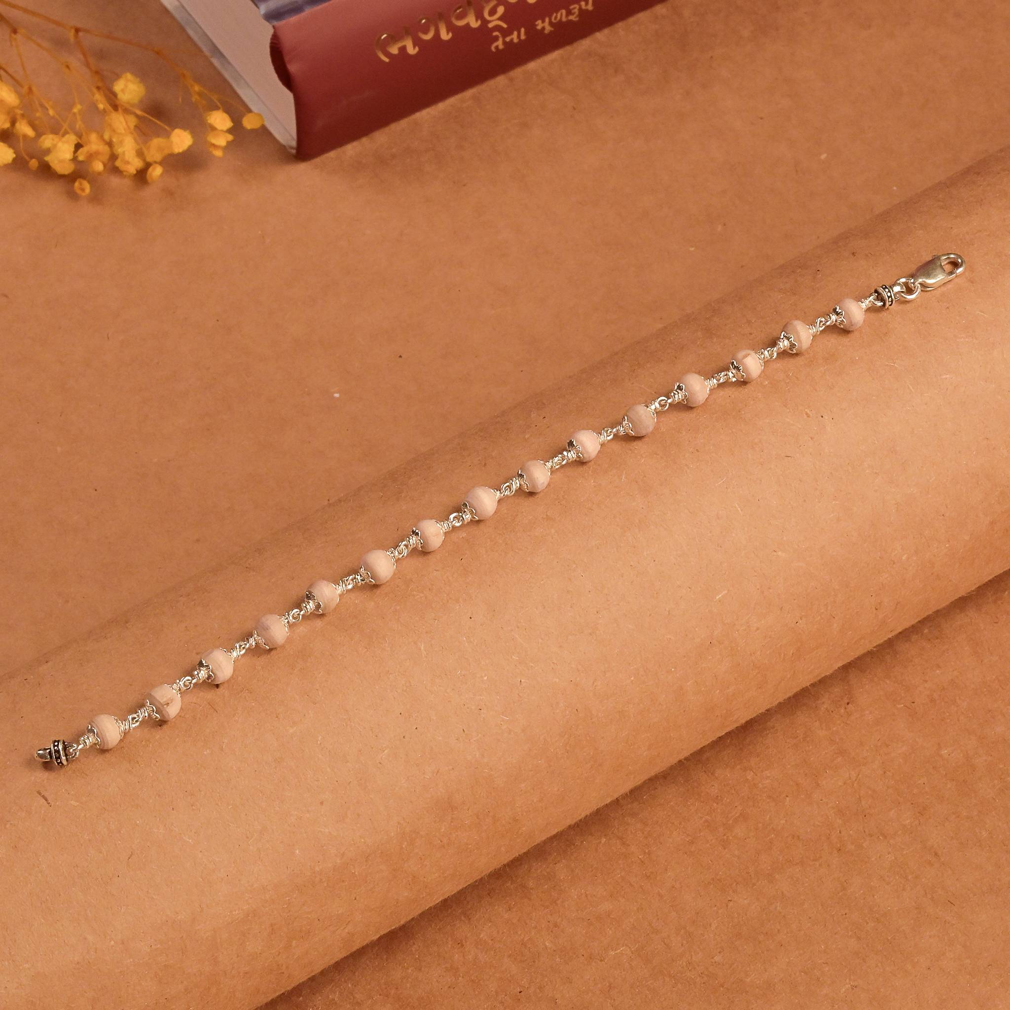 Pure Tulsi Beads Silver Bracelet 5-6 MM
