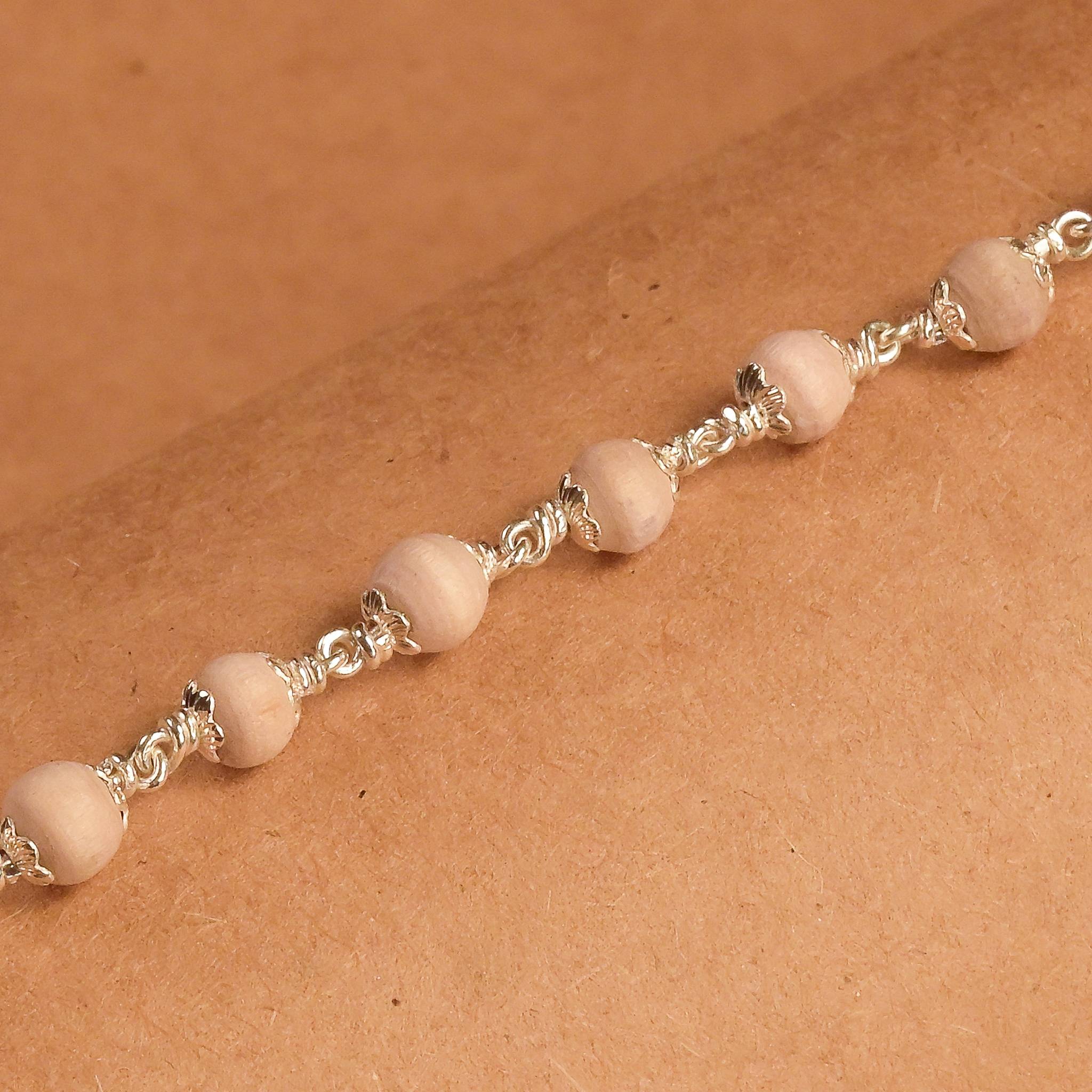 Tulsi Beads Silver Bracelet 5-6 MM