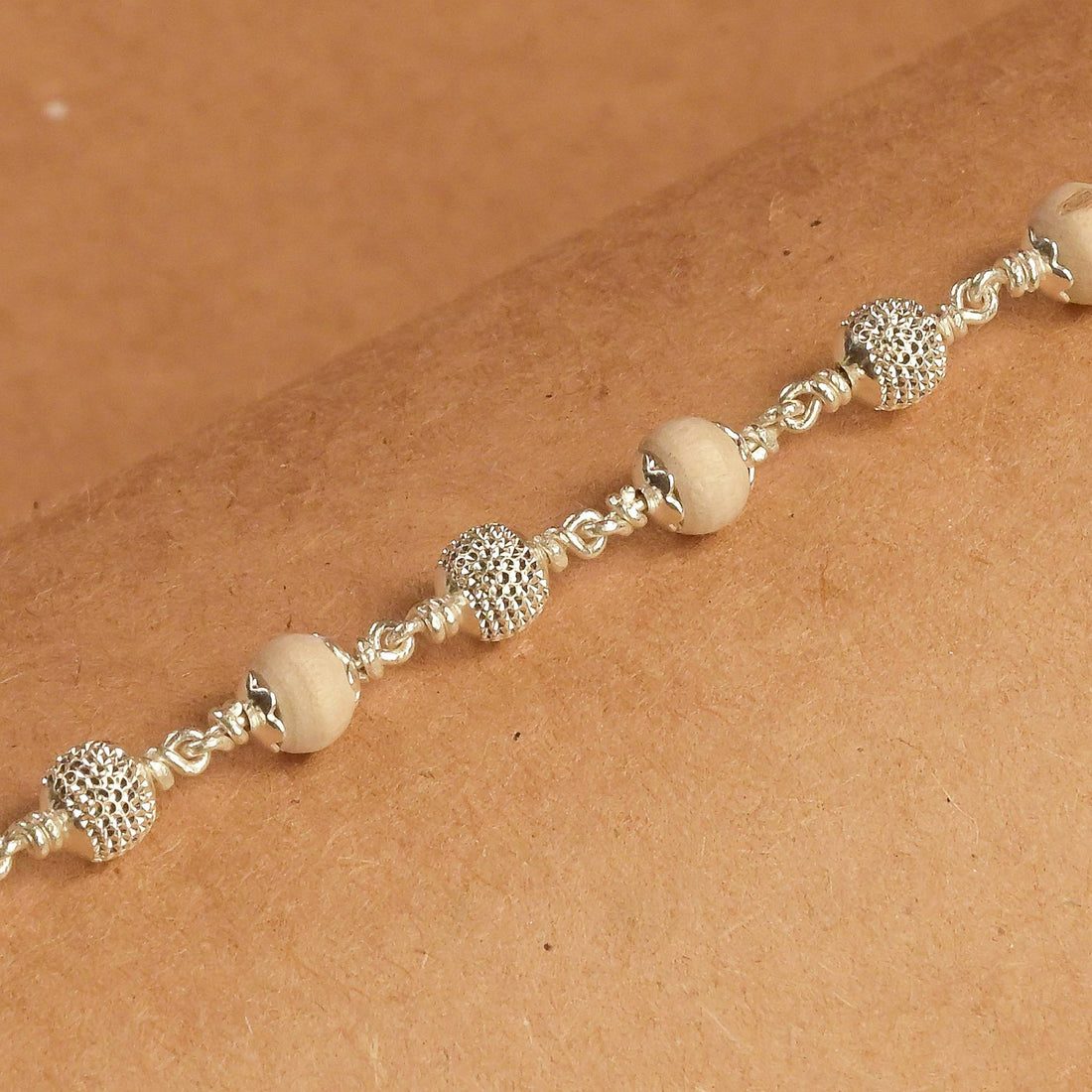 Tulsi With CNC Beads Silver Bracelet 7-8 MM