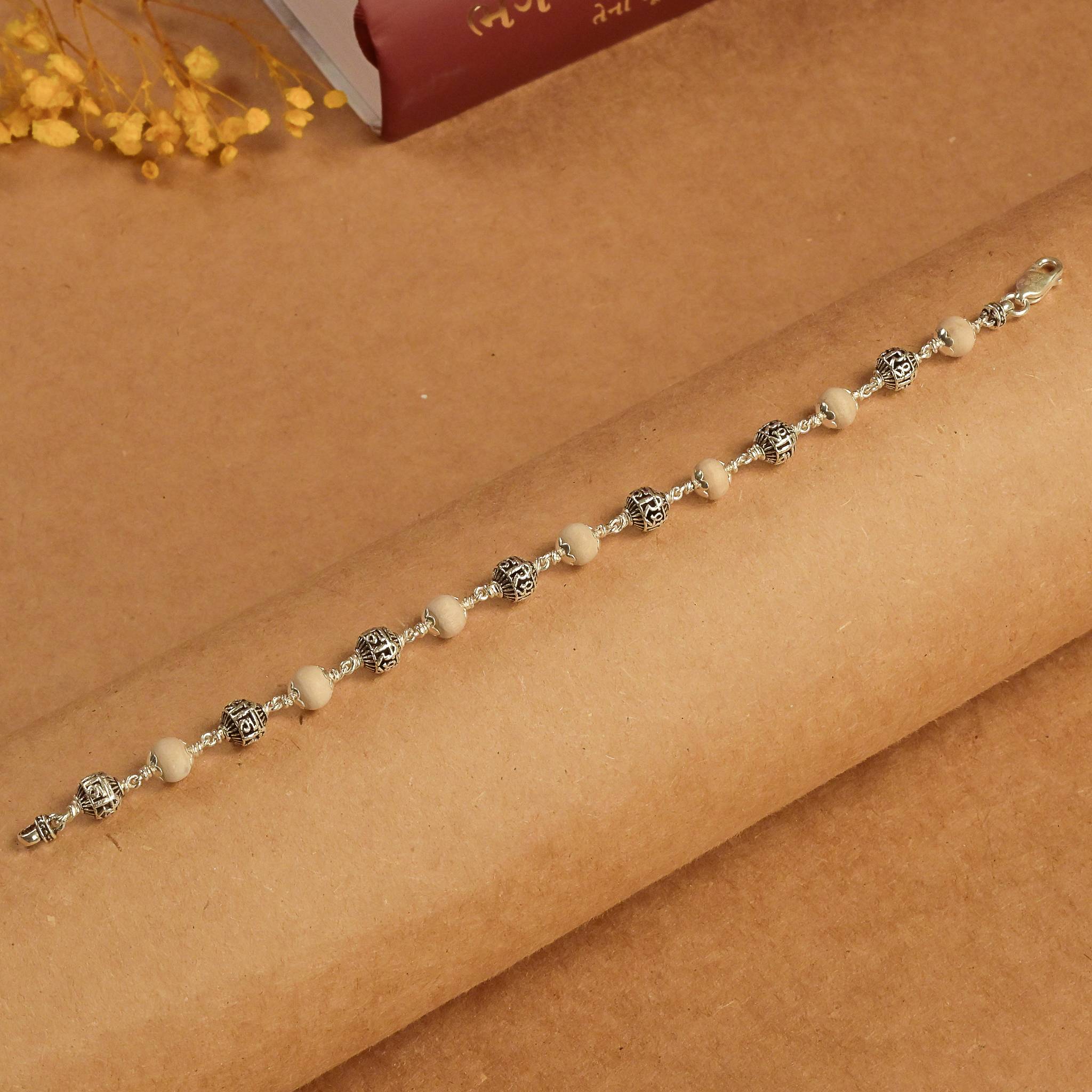 Pure Tulsi With Shree Hari Beads Silver Bracelet