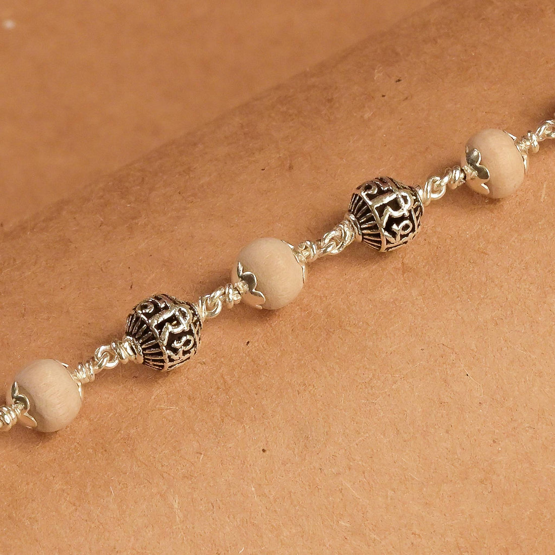 Tulsi With Shree Hari Beads Silver Bracelet