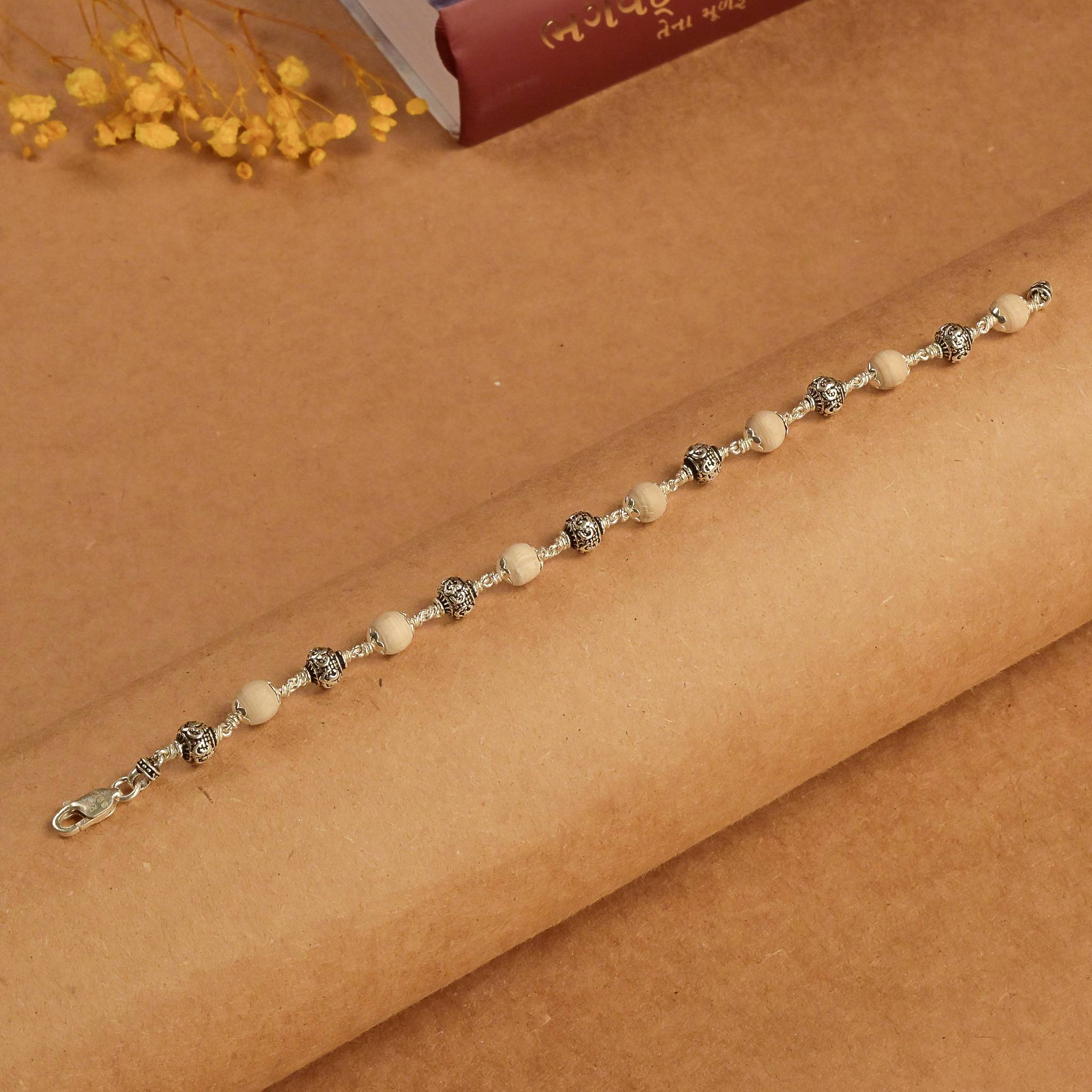 Pure Tulsi Silver Om Beads Bracelet
