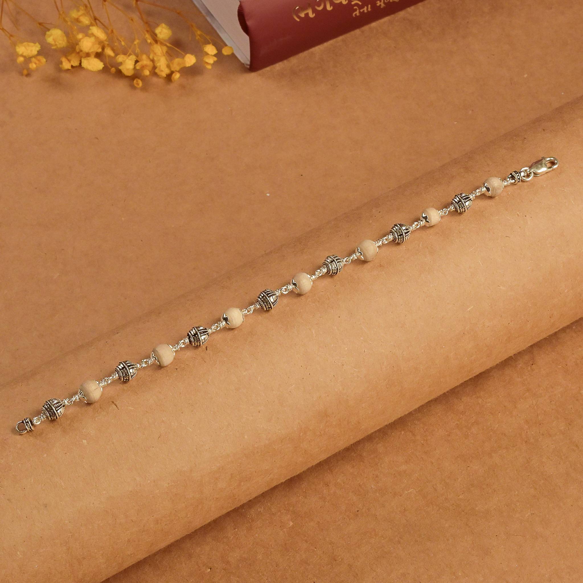Pure Tulsi With Silver Shivling Beads Bracelet