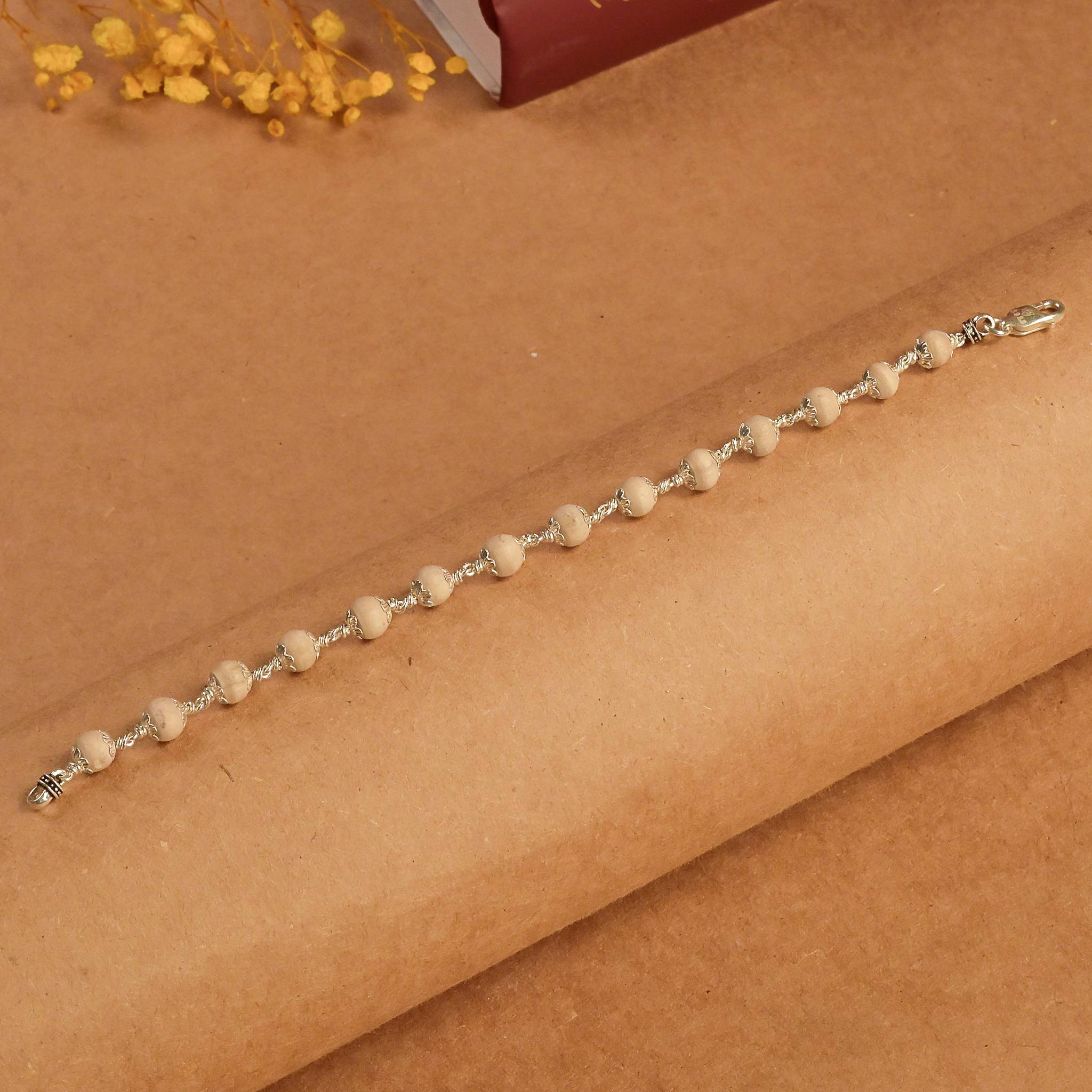 Pure 7-8 MM Tulsi Beads Silver Bracelet