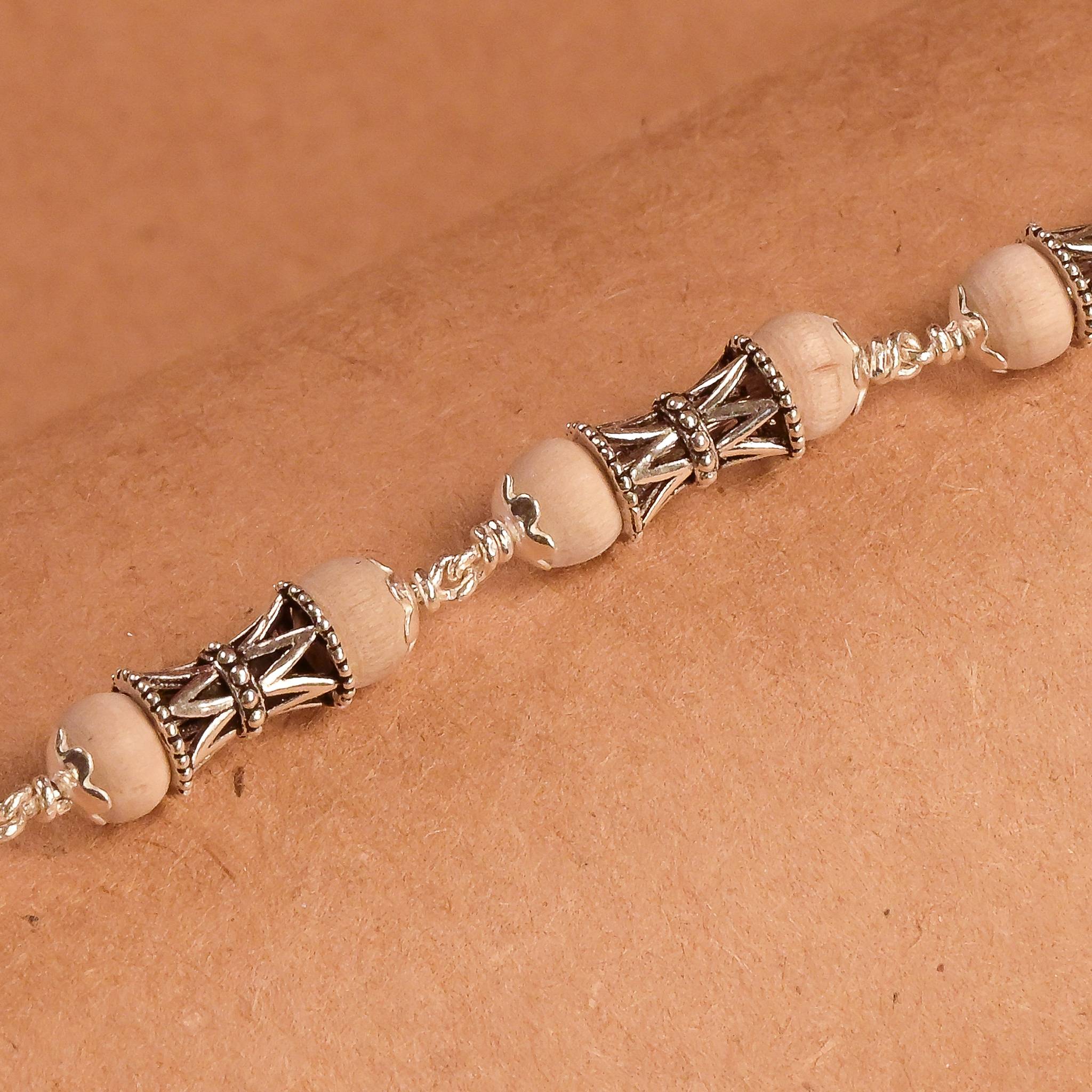 Tulsi With Damru Beads Silver Bracelet