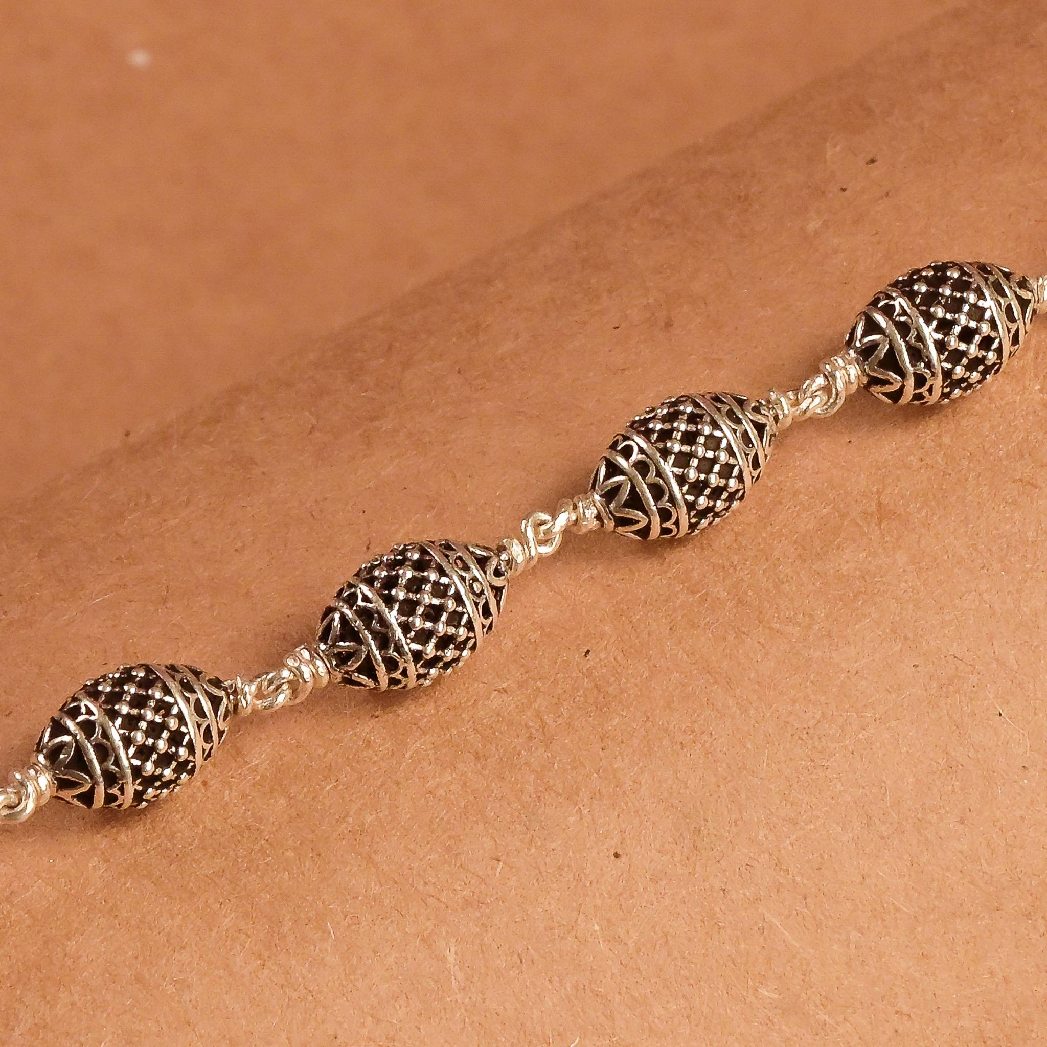 Cylindrical Silver Beads Bracelet