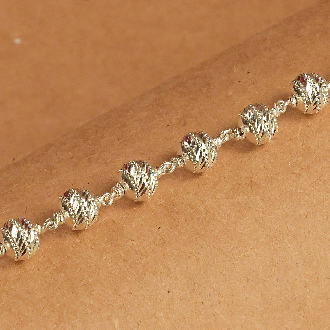 7-8 MM Silver CNC Beads Bracelet