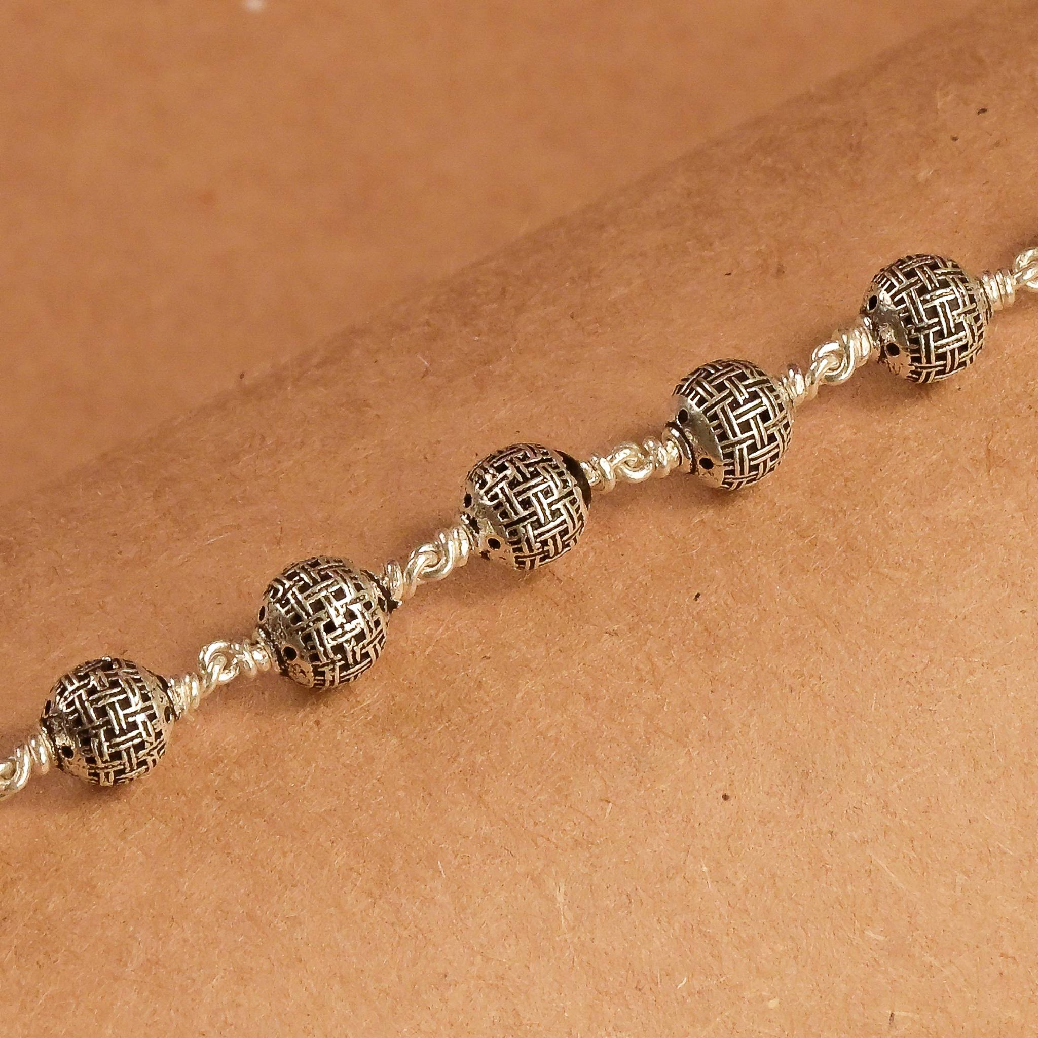 Textured Round Silver Beads Bracelet
