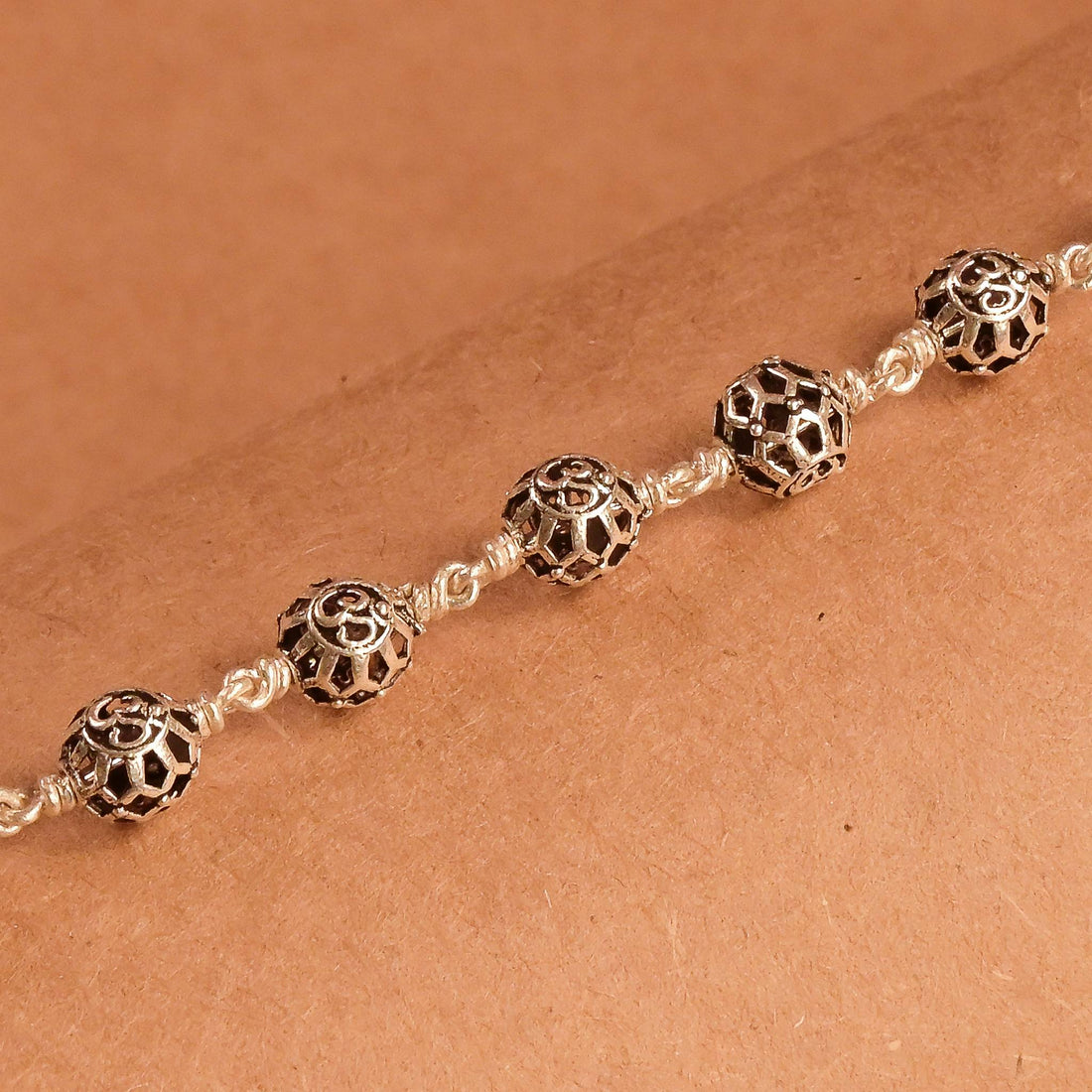 Round Om Beads Silver Bracelet