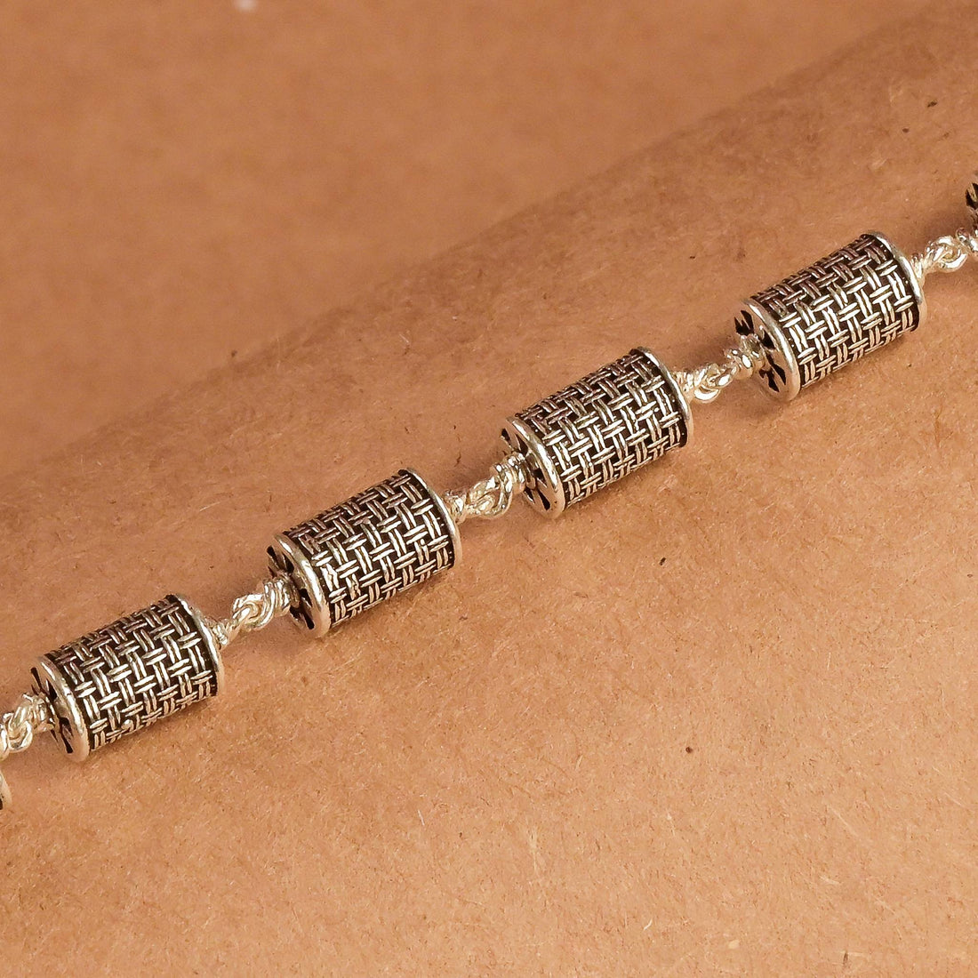 Hollow Cylindrical Silver Beads Bracelet