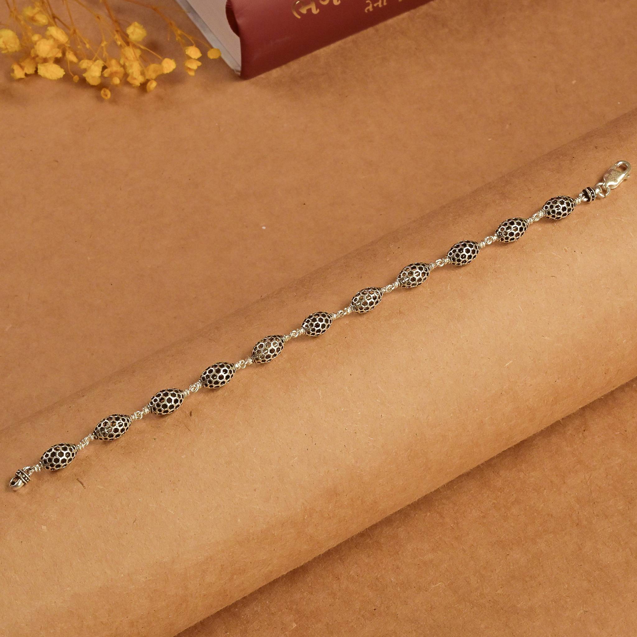 Hollow Oval Silver Beads  Bracelet