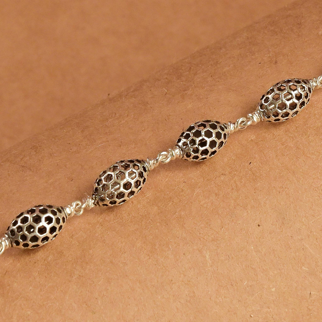 Hollow Oval Silver Beads  Bracelet