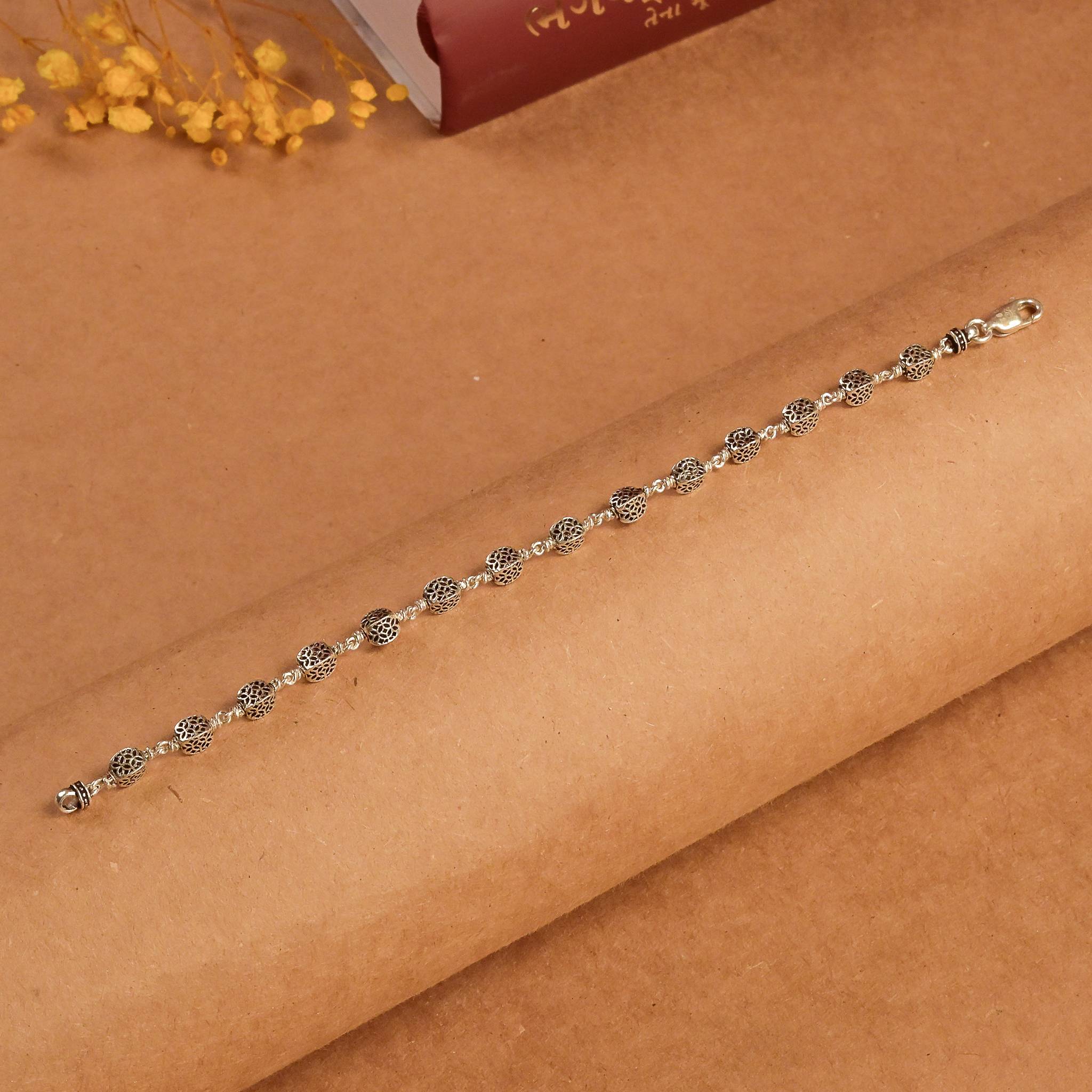 Hollow Circular Silver Beads Bracelet