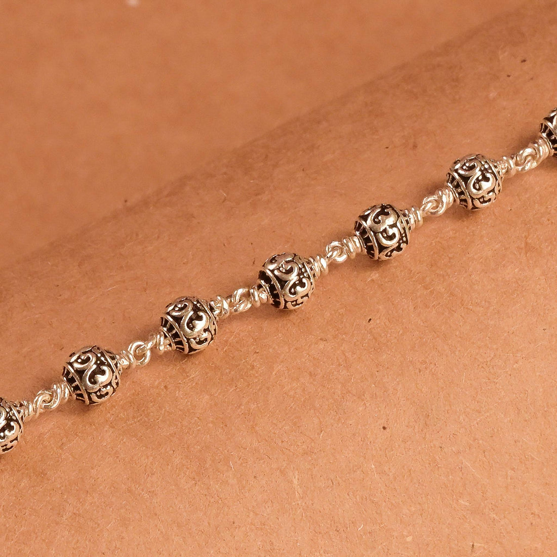 5-6 mm Om Silver Beads Bracelet