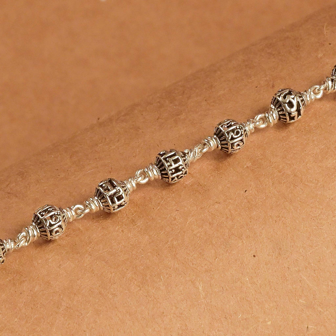 5-6 mm Om Namah Shivay Silver Bead Bracelet