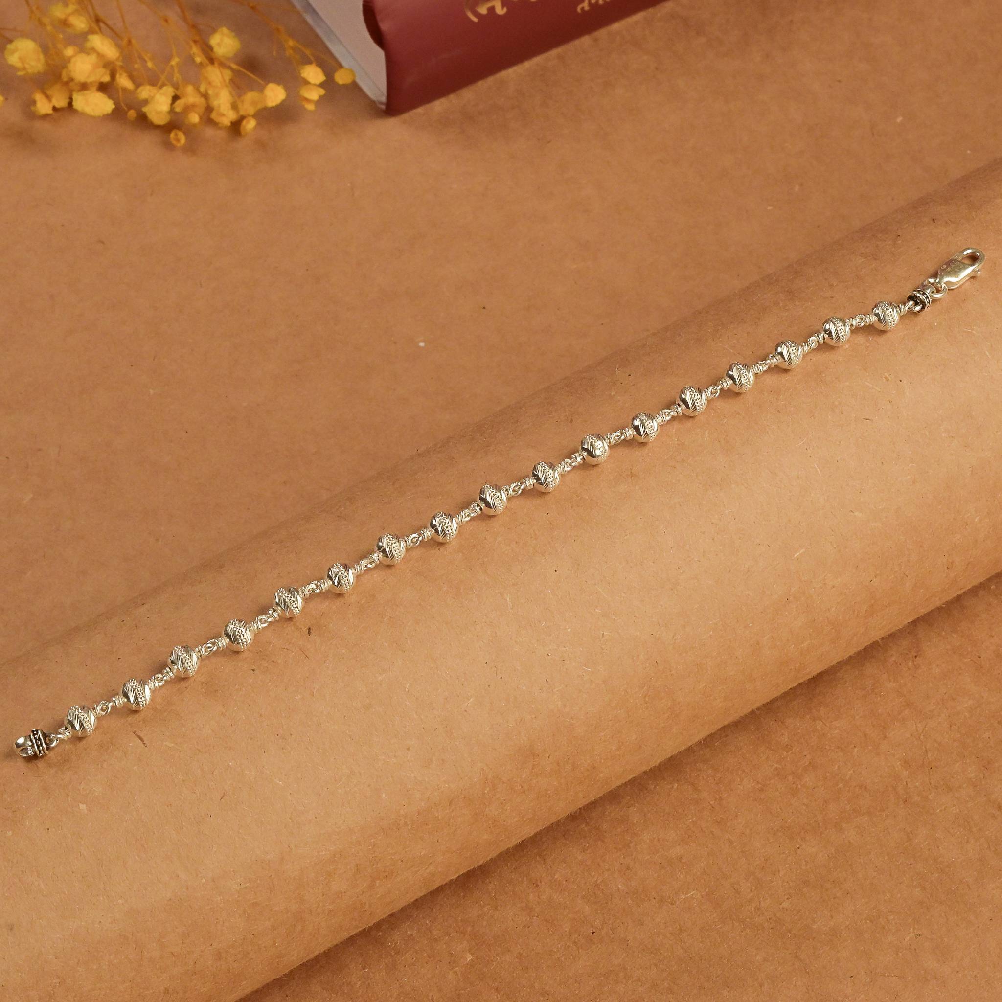 5-6 MM Silver CNC Beads Bracelet