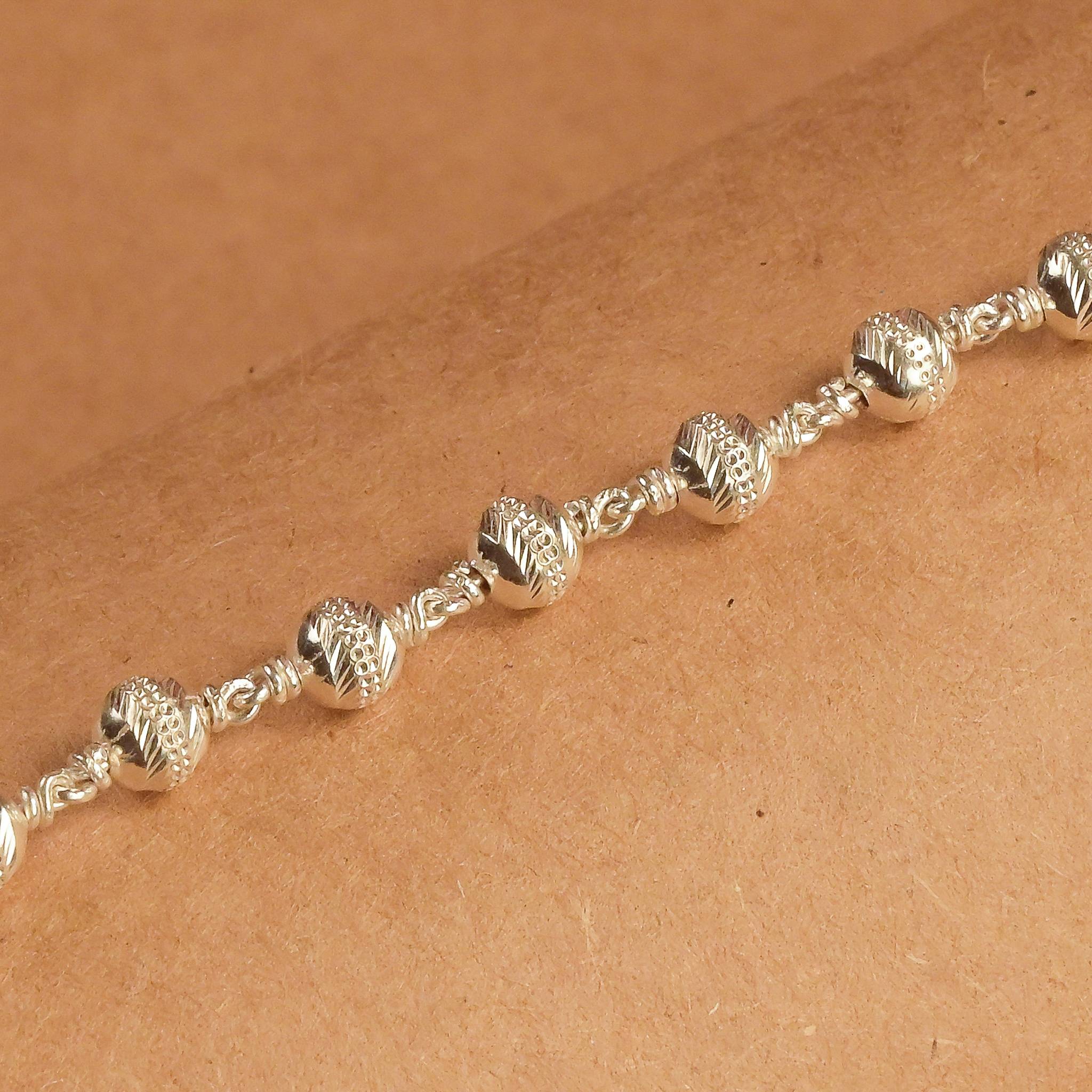 5-6 MM Silver CNC Beads Bracelet