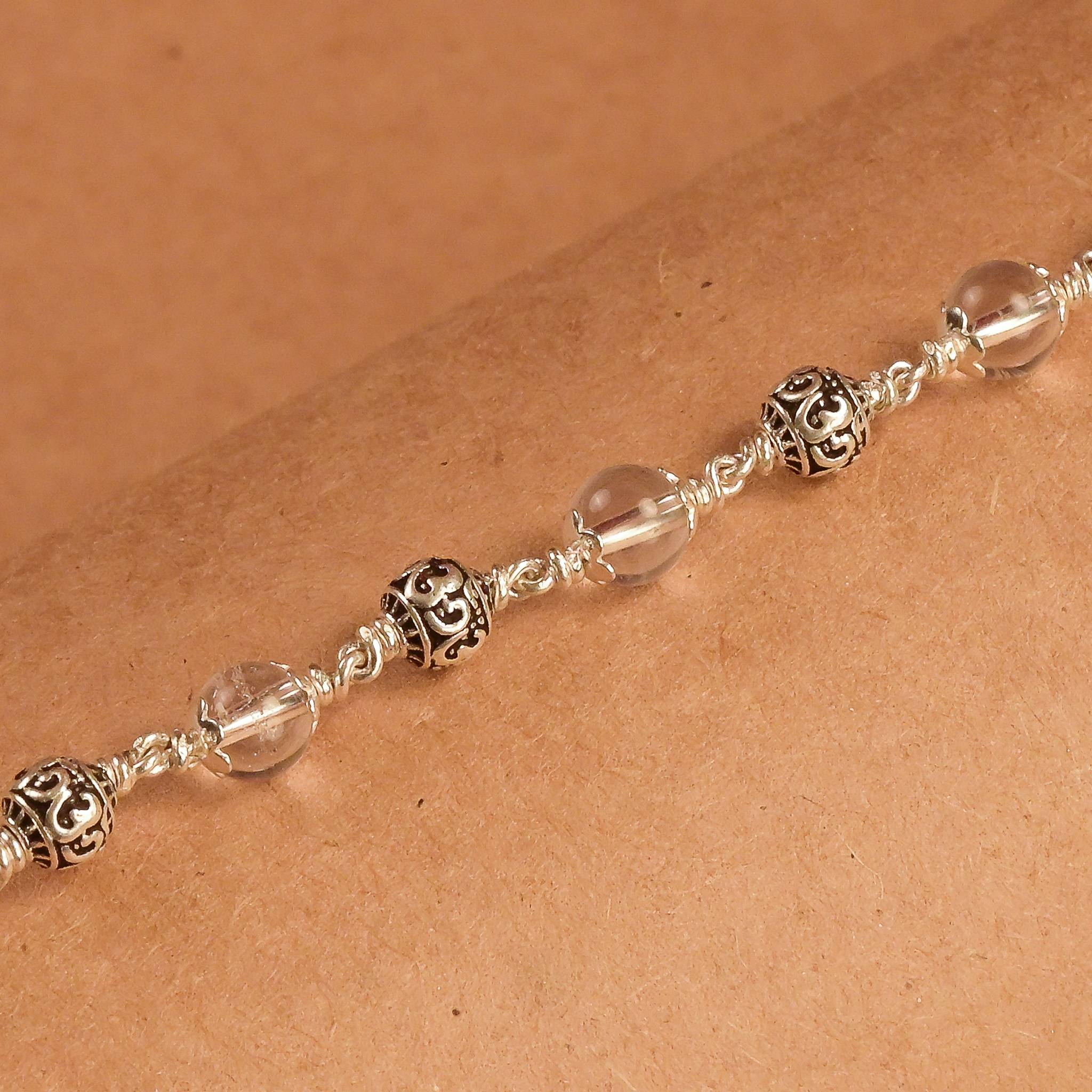 5-6 MM Sphatik with Om Silver Beads Bracelet