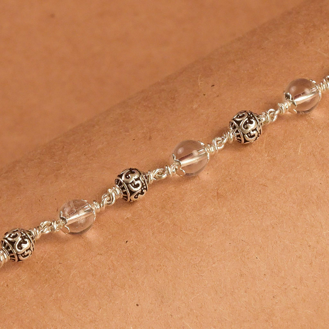 5-6 MM Sphatik with Om Silver Beads Bracelet