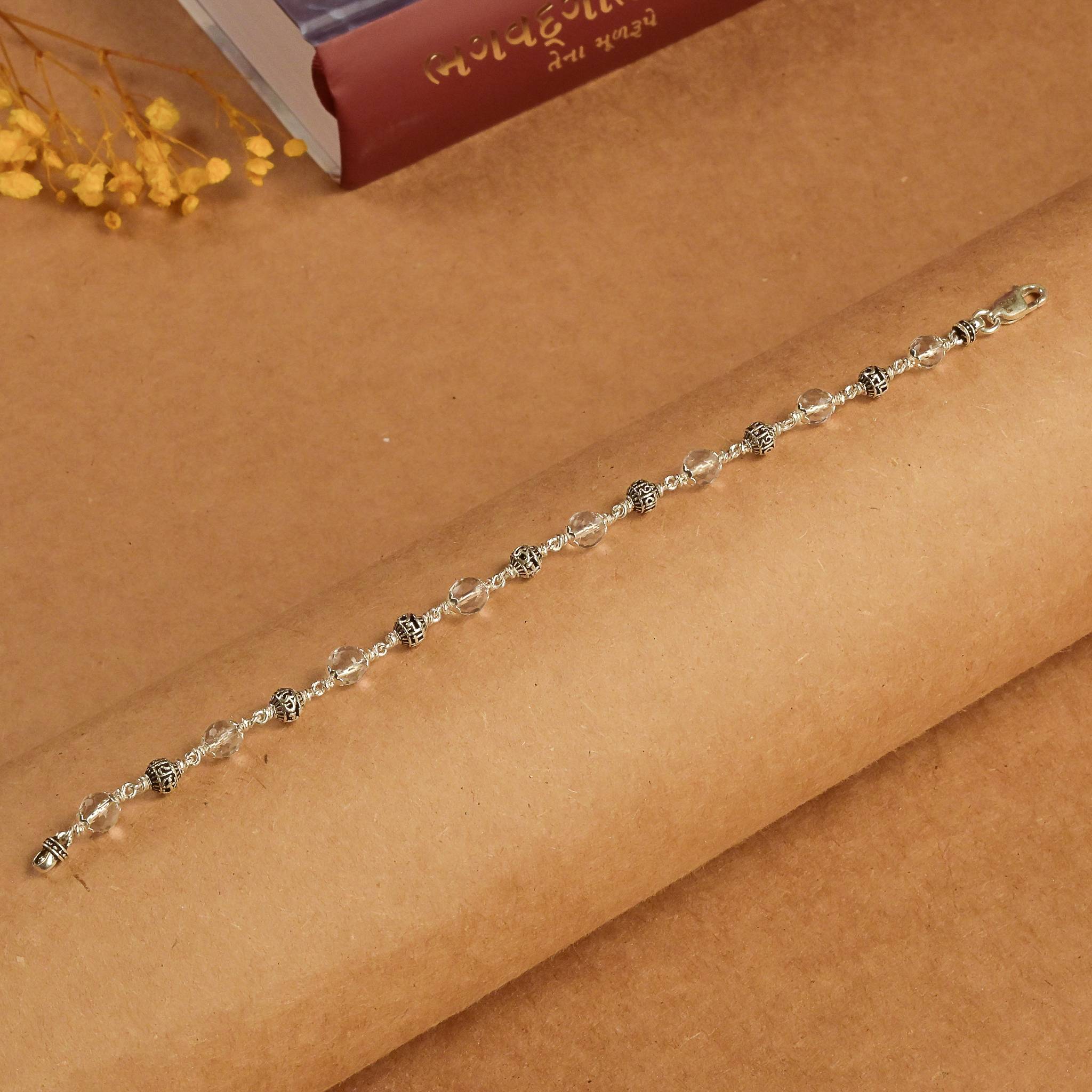 5-6 MM Daimond Cut Sphatik With Om Namah Shivay Beads Bracelet