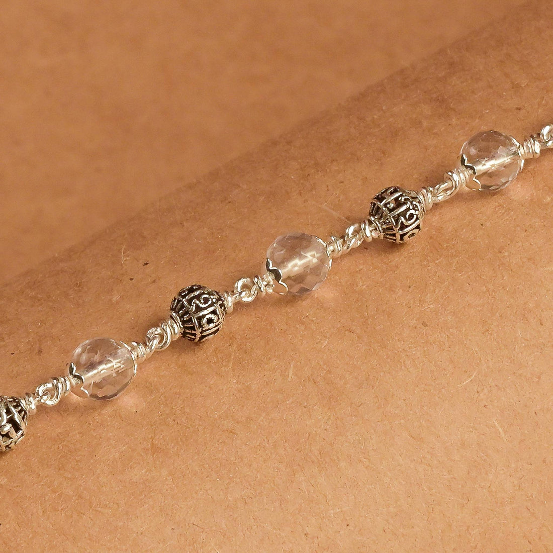 5-6 MM Daimond Cut Sphatik With Om Namah Shivay Beads Bracelet