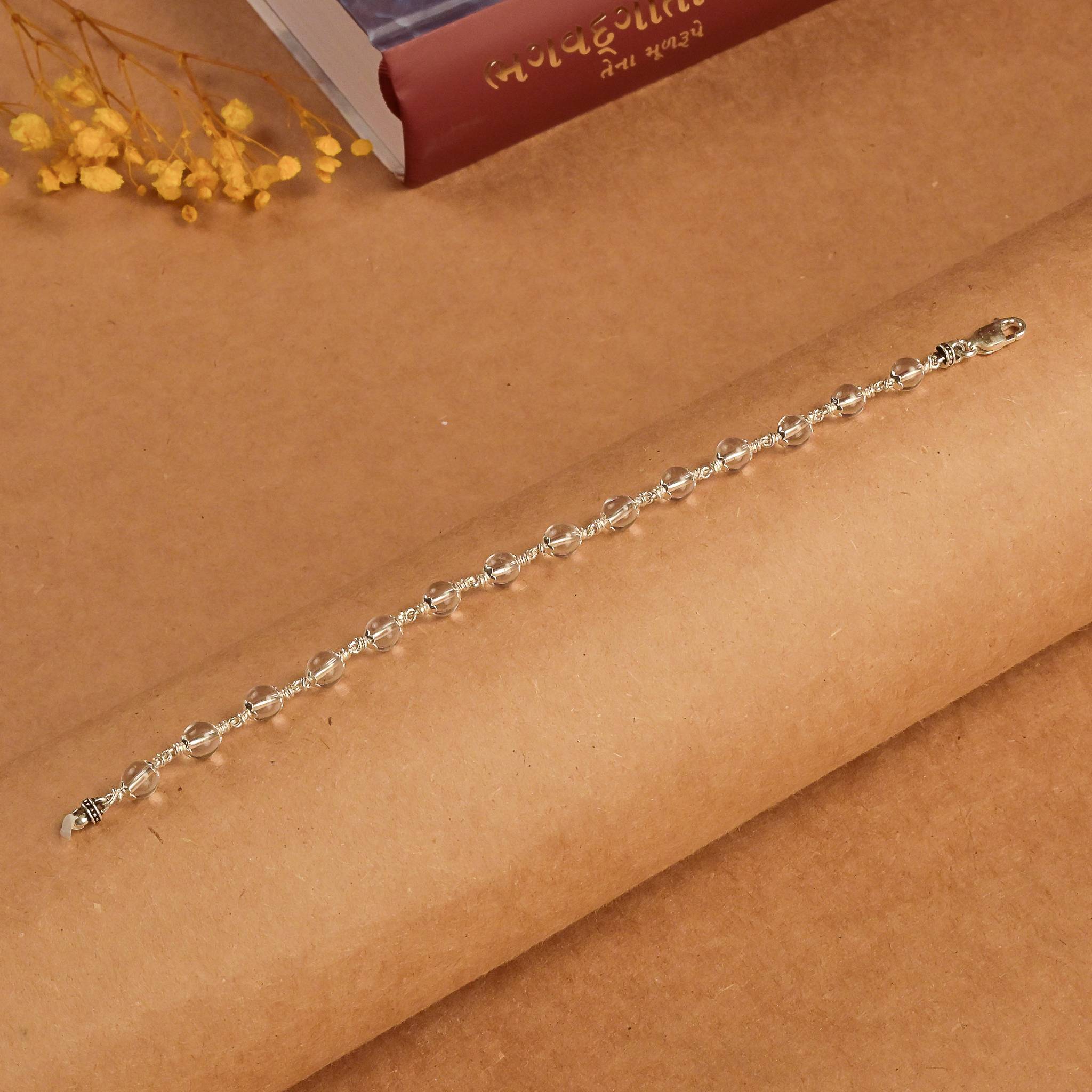 5-6MM Sphatik Bead Silver Bracelet