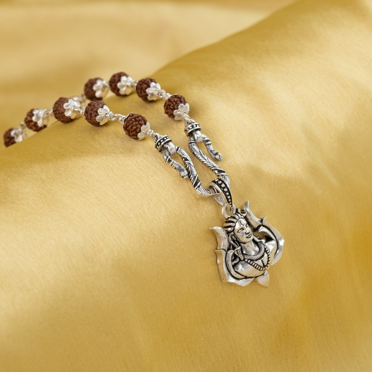 Lord Shiva Mahadev Silver Pendant With Rudrakshamala