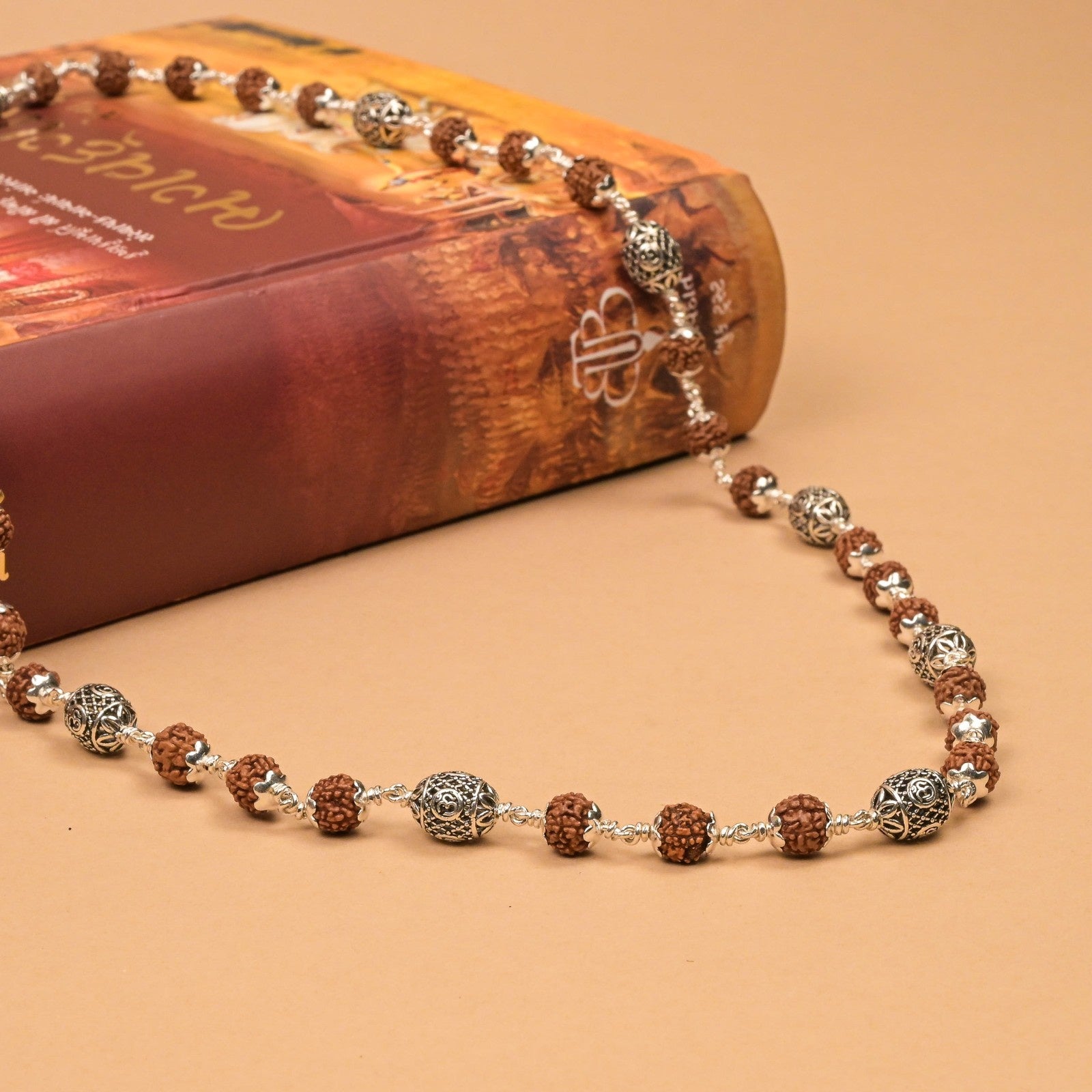 Rudraksha With Ovel Om Silver Beads Mala