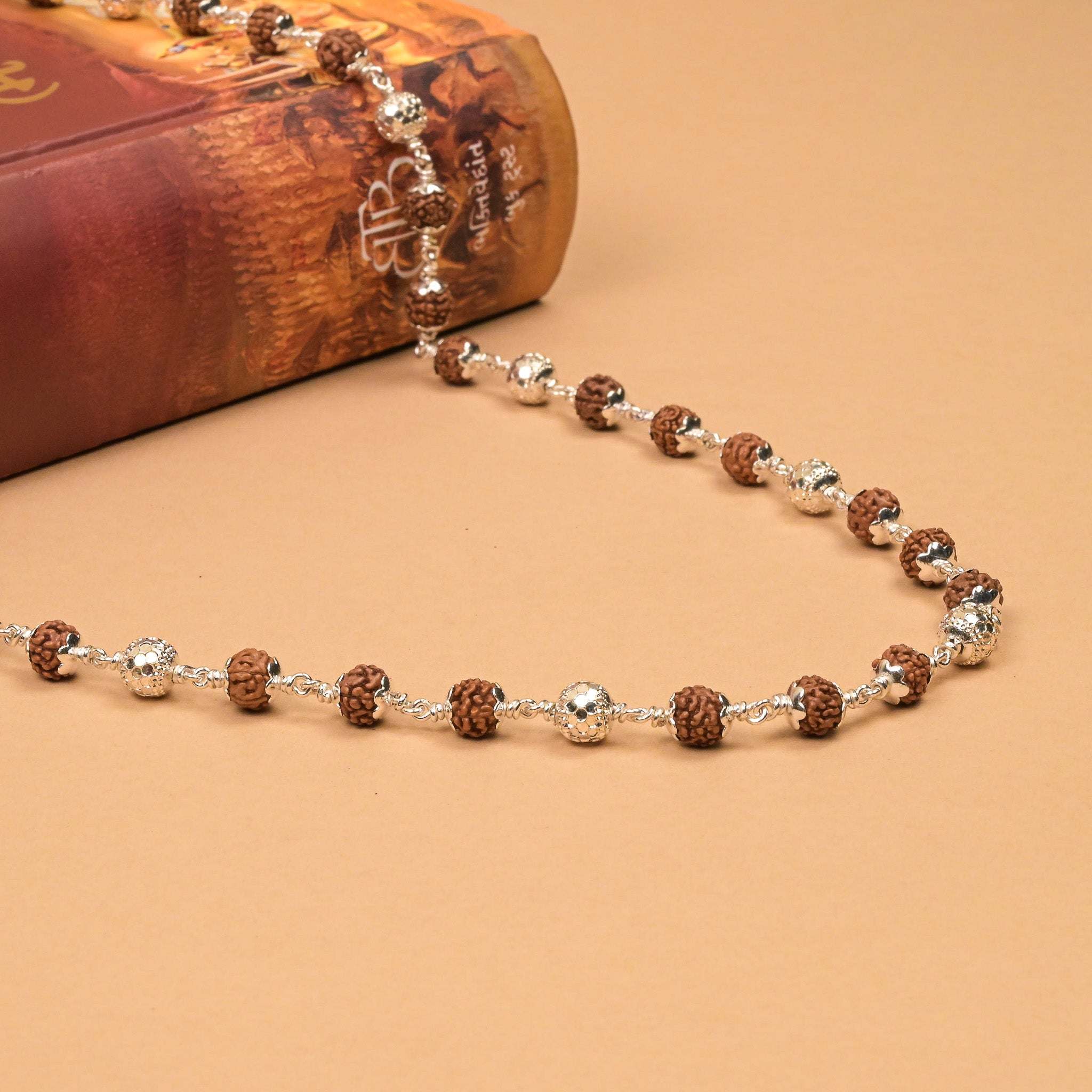 Rudraksha With CNC Silver Beads Mala