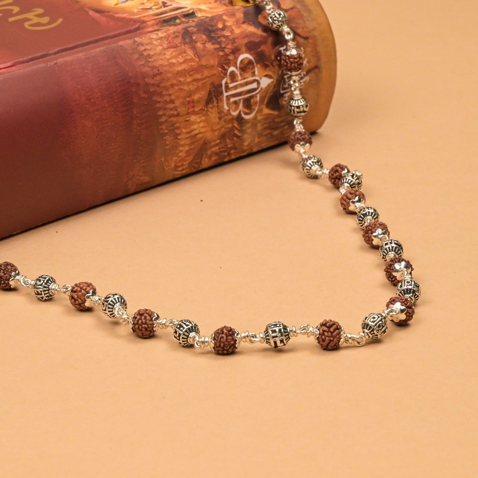 Rudraksha With Om Namah Shivay Silver Beads Mala