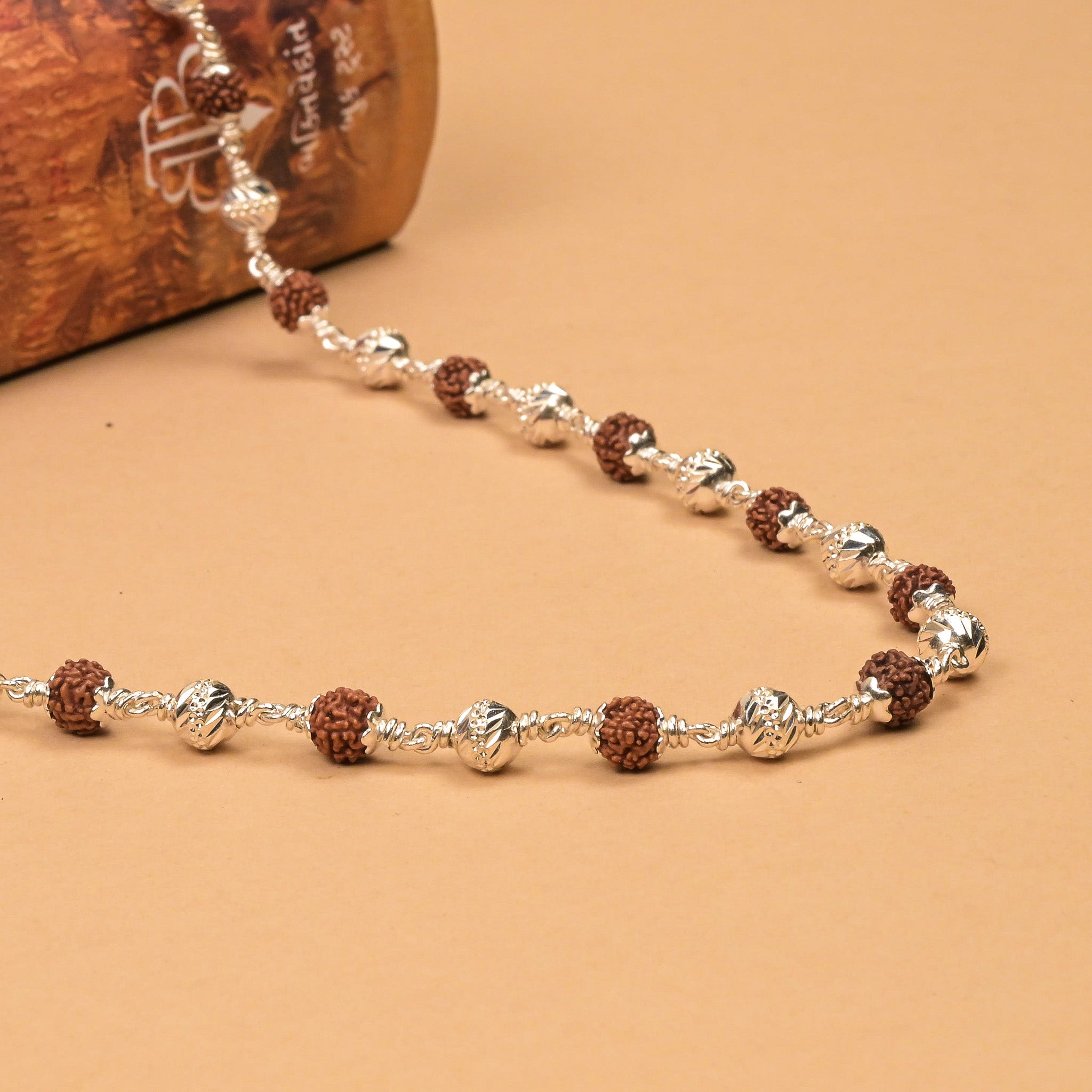Rudraksha With CNC Silver Beads Mala