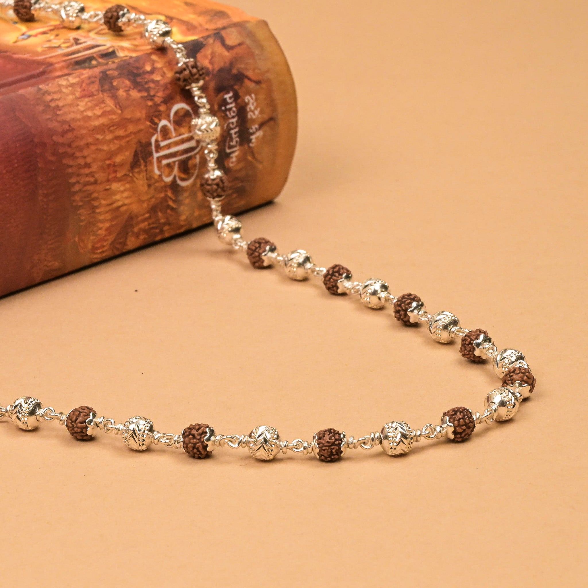 Rudraksha With CNC Silver Beads Mala