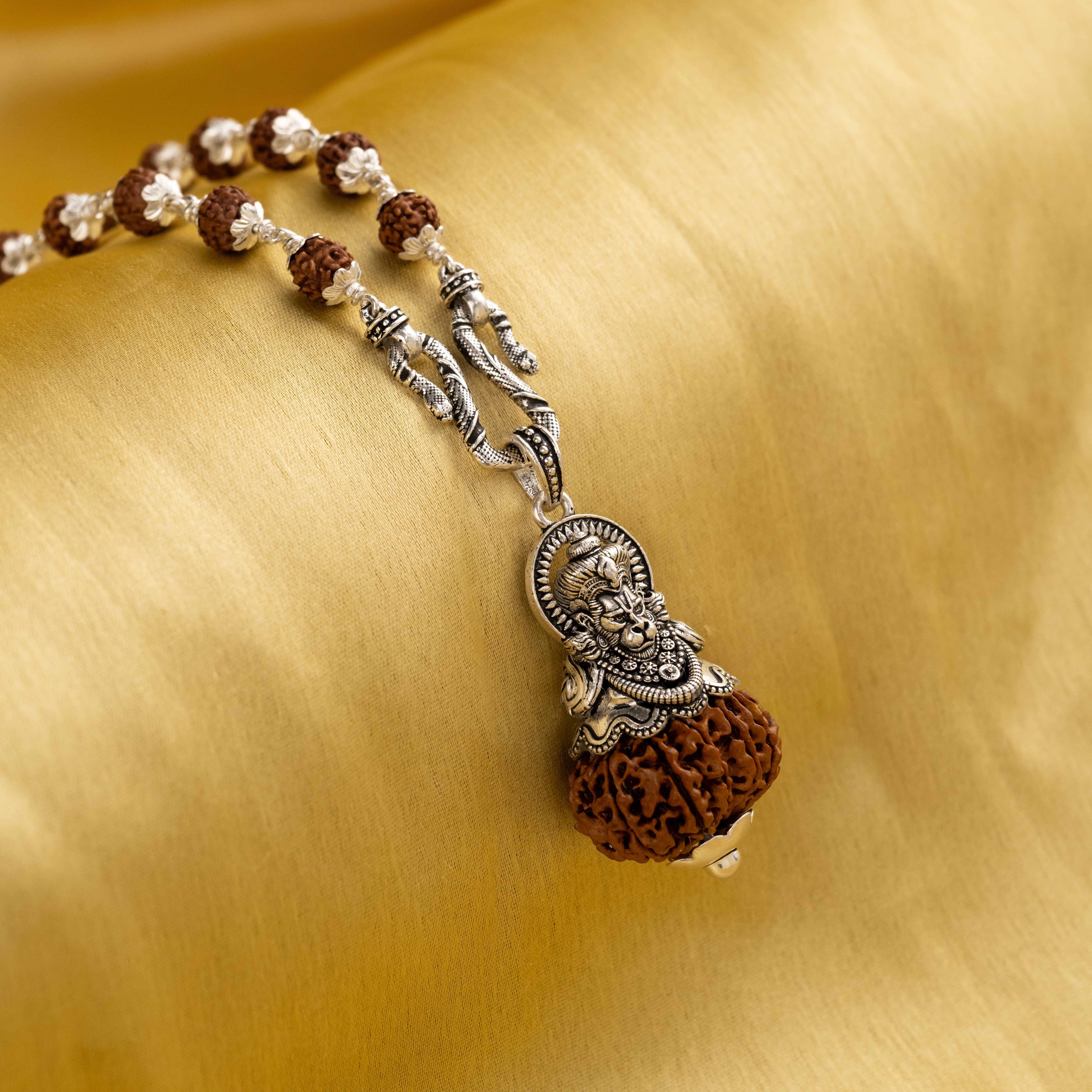 Hanuman Ji Silver Pendant With Rudraksha Mala