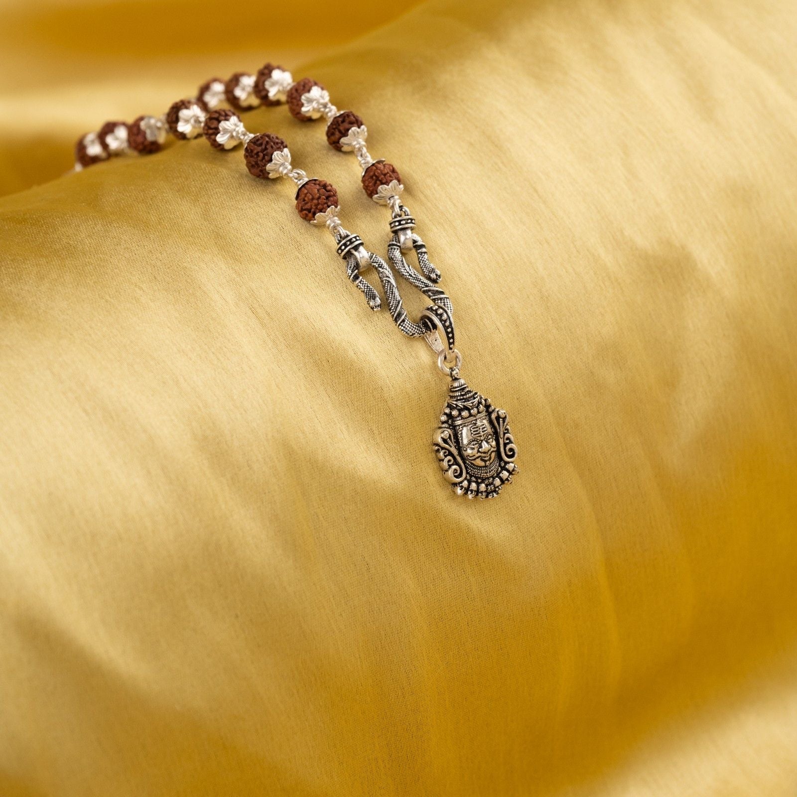 Lord Mahakal Silver Pendant With Rudraksha Mala