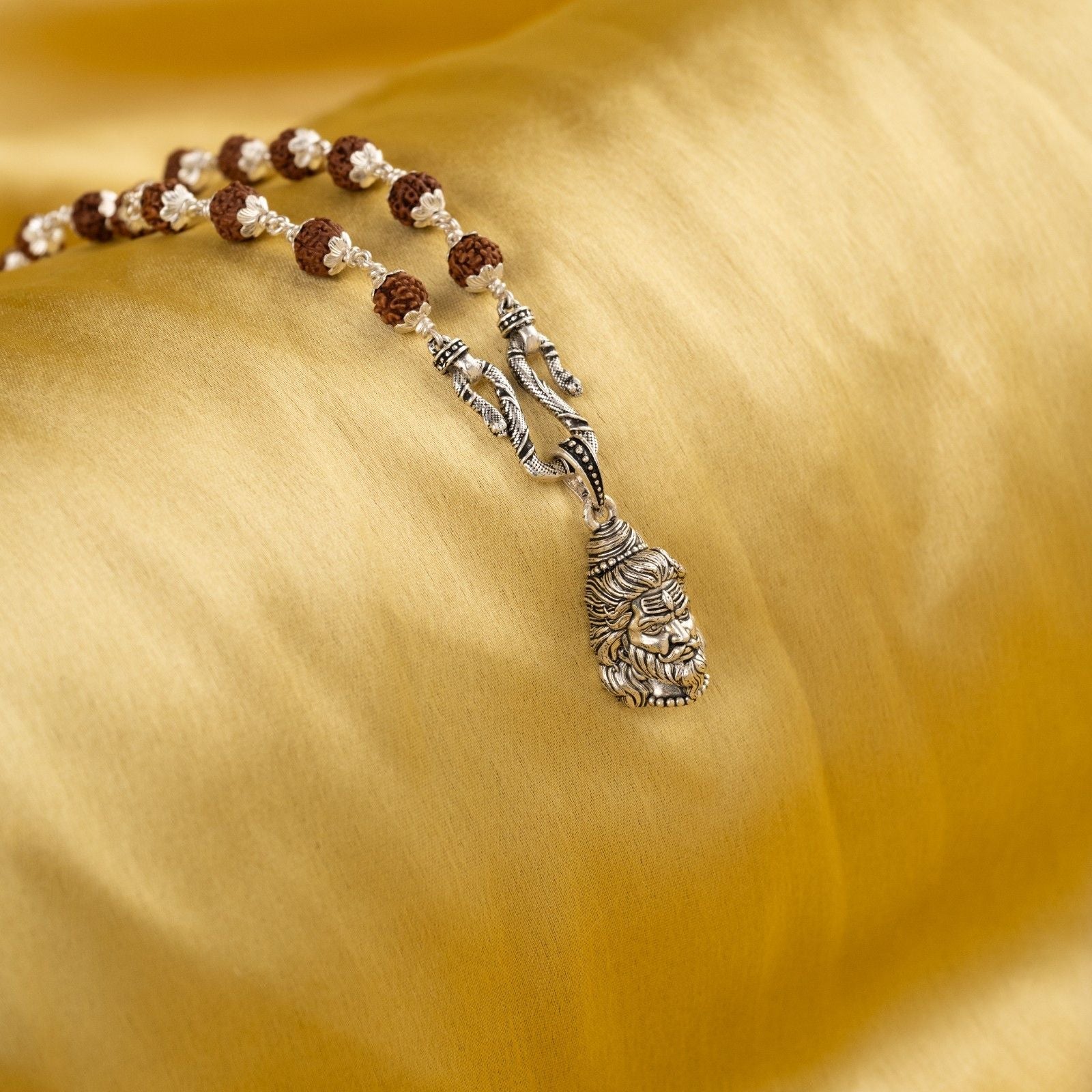 Mahakal Rudra Silver Pendant With Rudraksha Mala