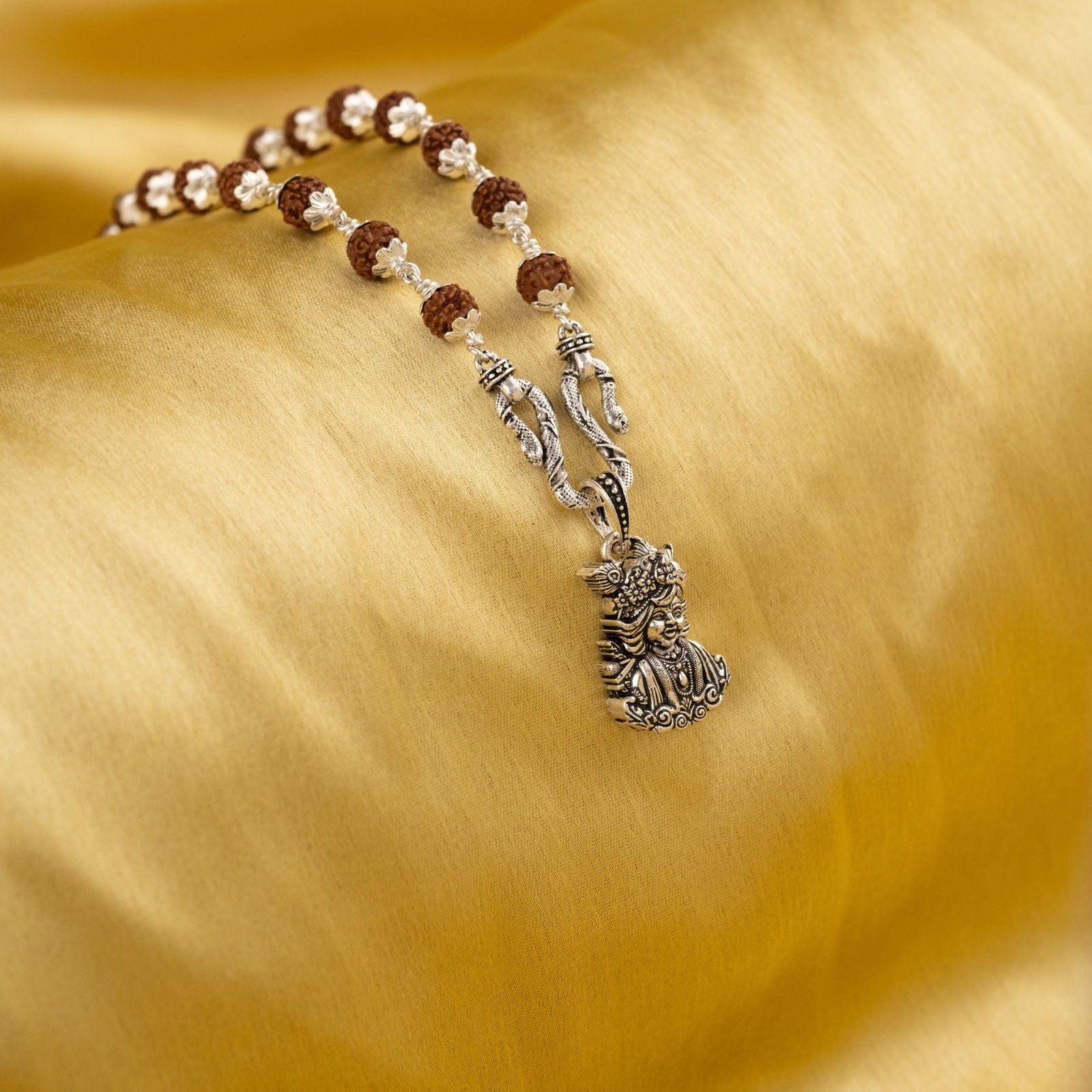 Bal Krishna silver pendant With Rudraksha Mala