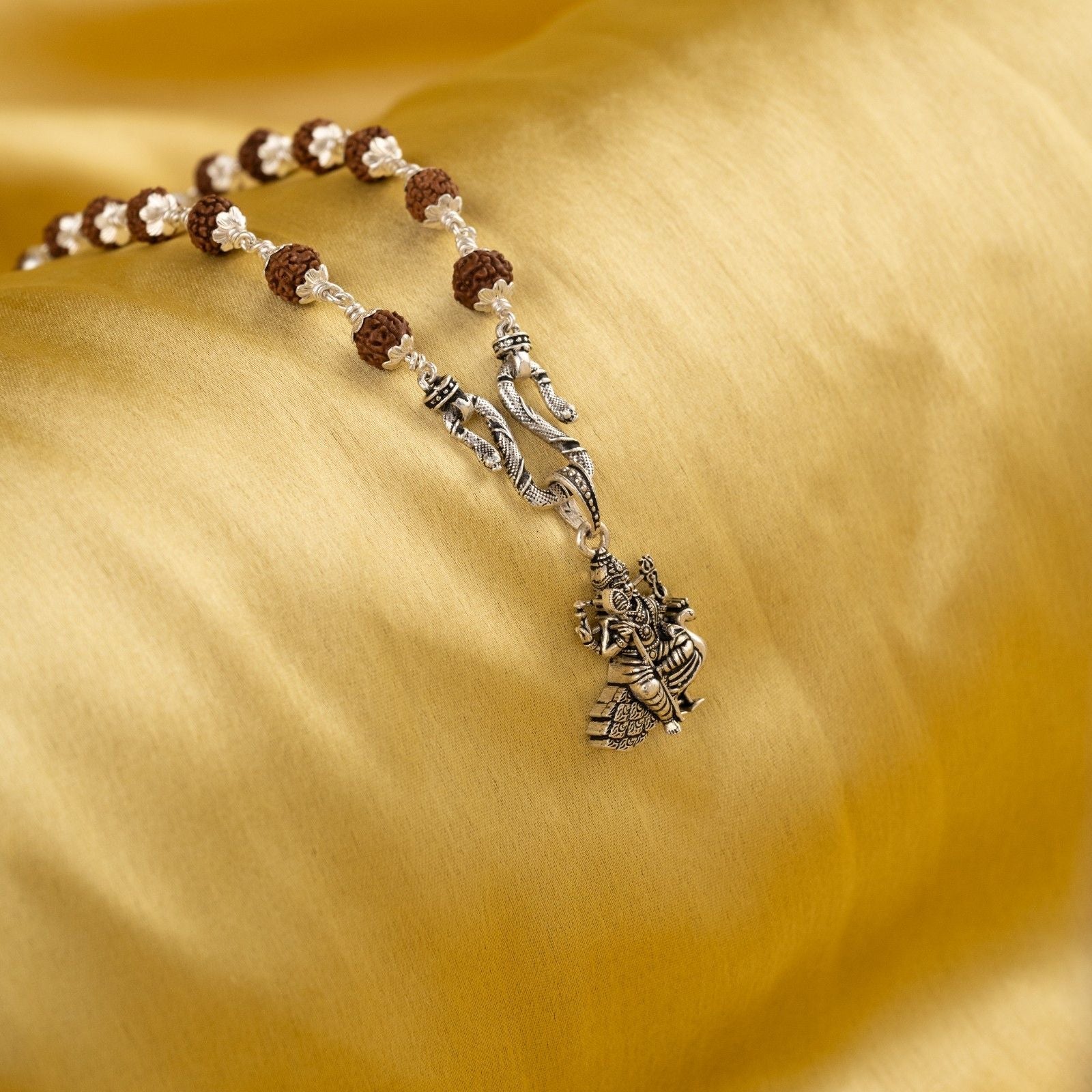 Murugan Silver Pendant With Rudraksha Mala