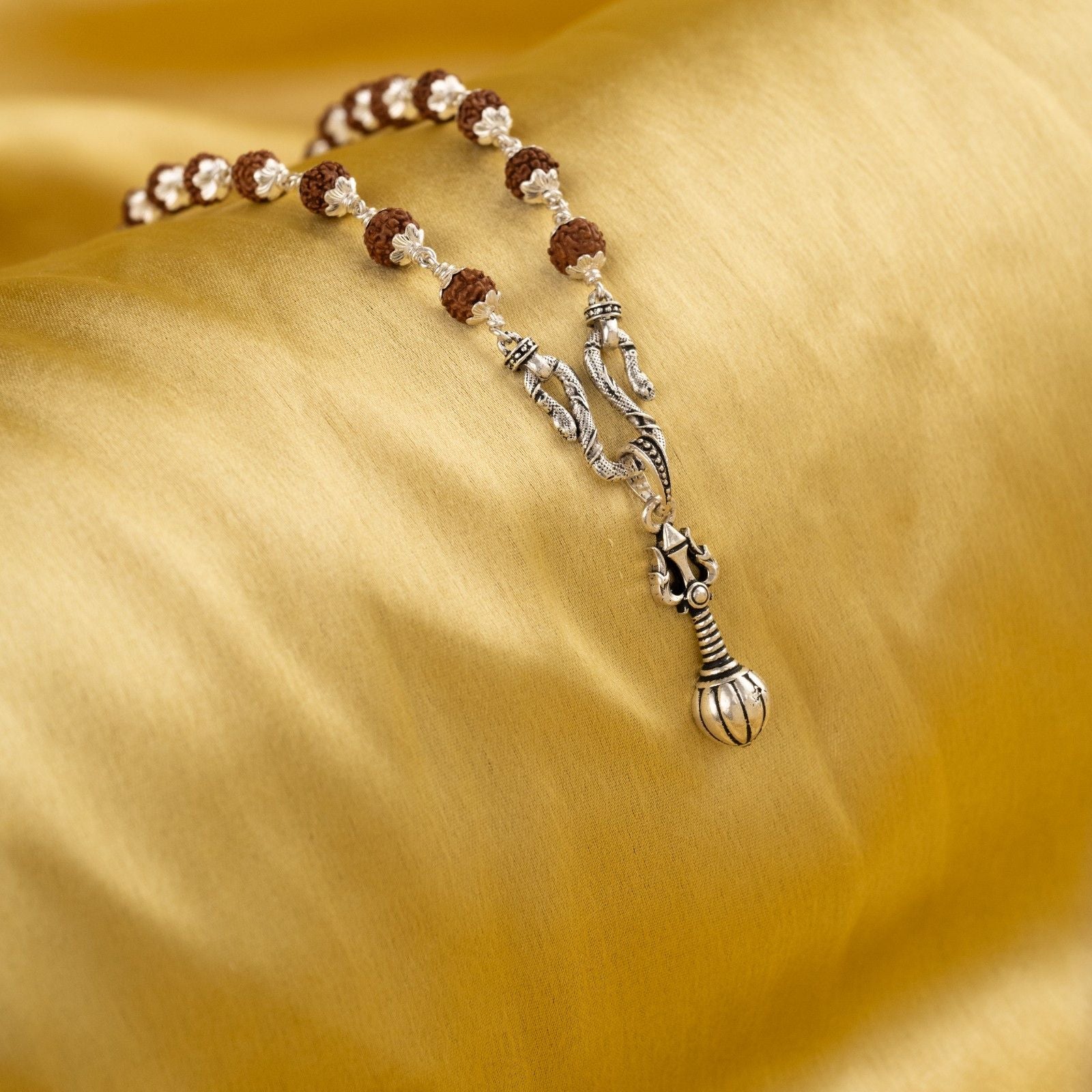Trishul Silver Pendant With Rudraksha Mala