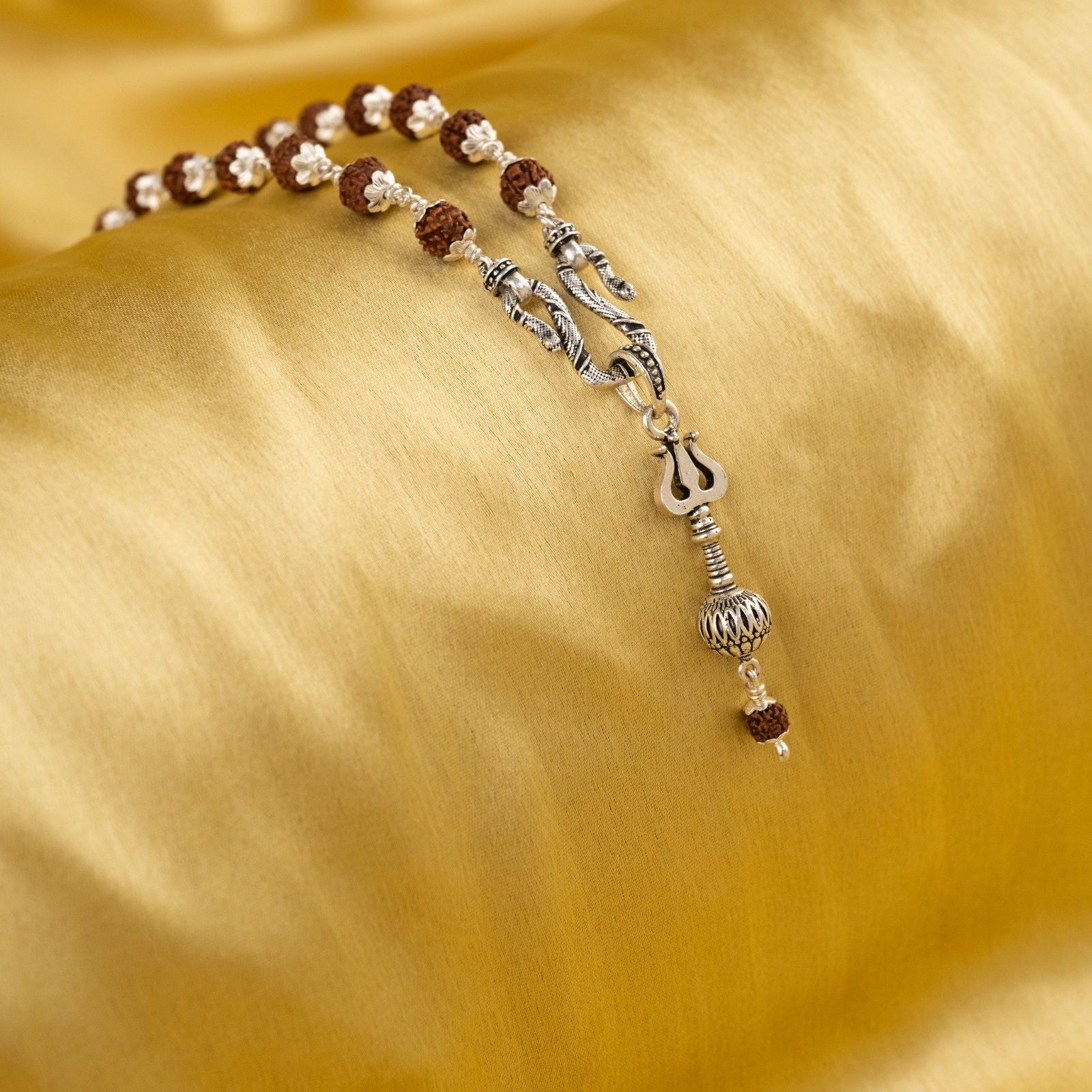 Silver Trishul Pendant With Rudraksha Mala