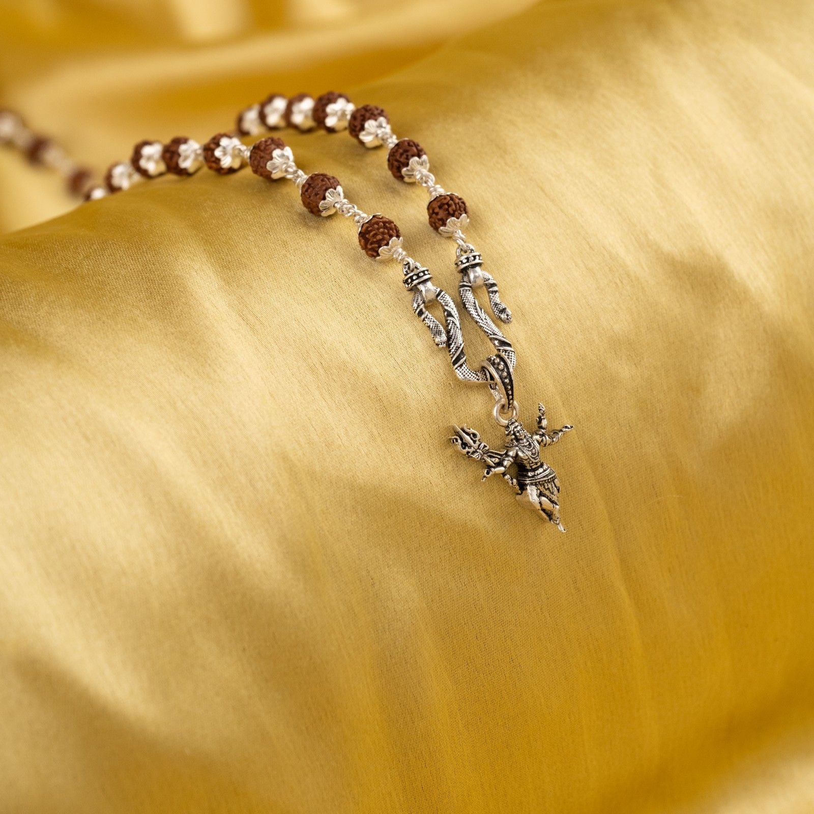 Nataraja Mahadev Silver Pendant With Rudraksha Mala