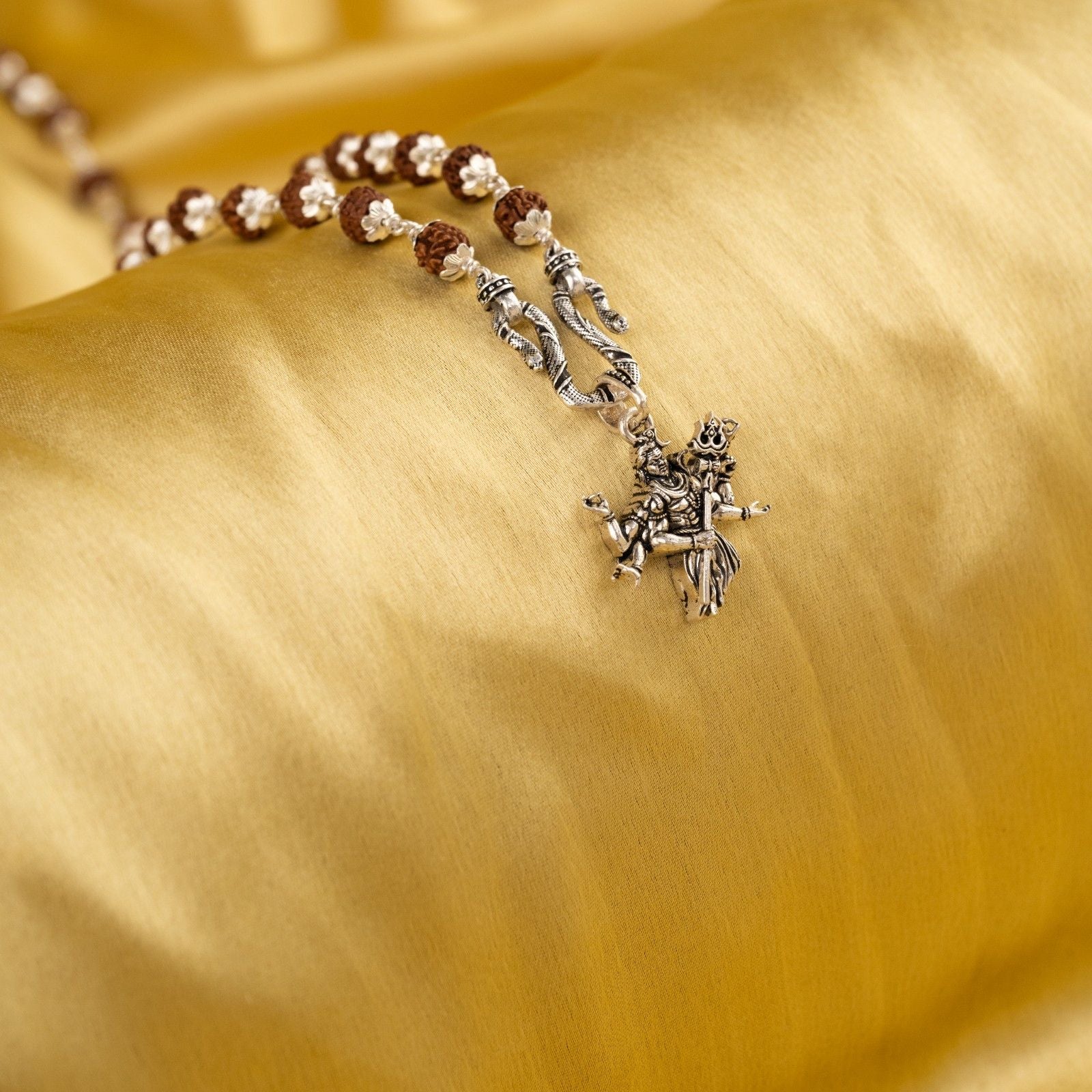 Divine Rudra Mahadev Silver Pendant With Rudraksha Mala