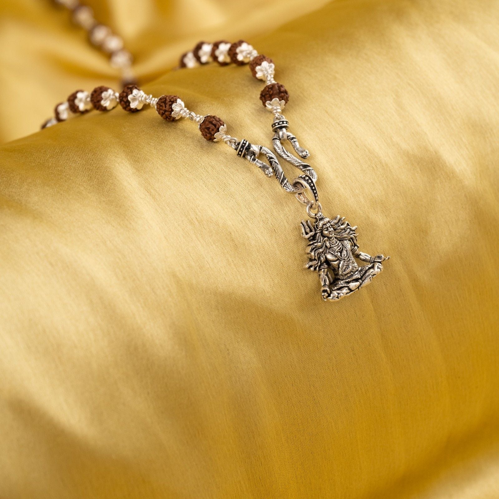 Adiyogi Shiva Silver Pendant With Rudraksha Mala