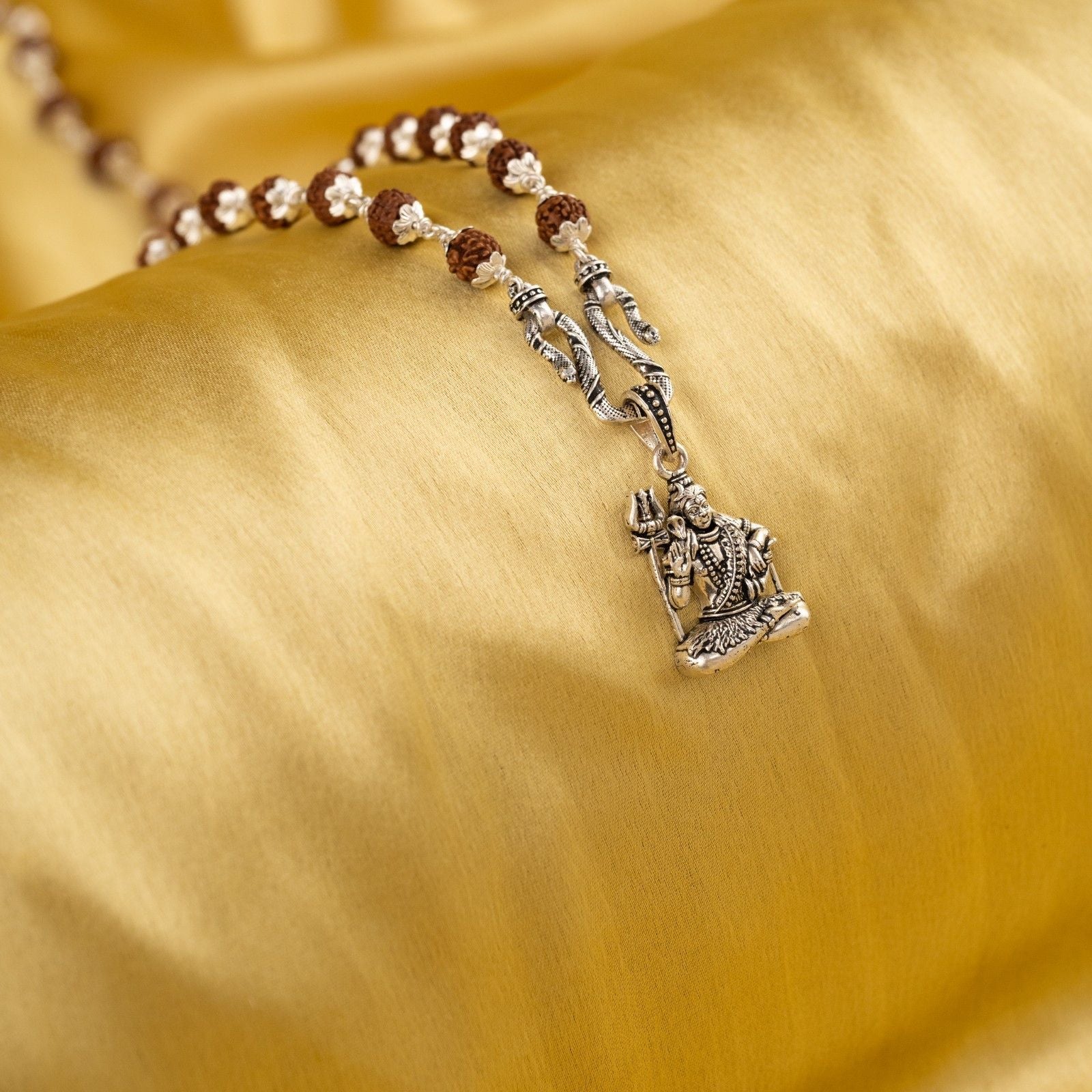 Lord Bholenath Silver Pendant With Rudraksha Mala