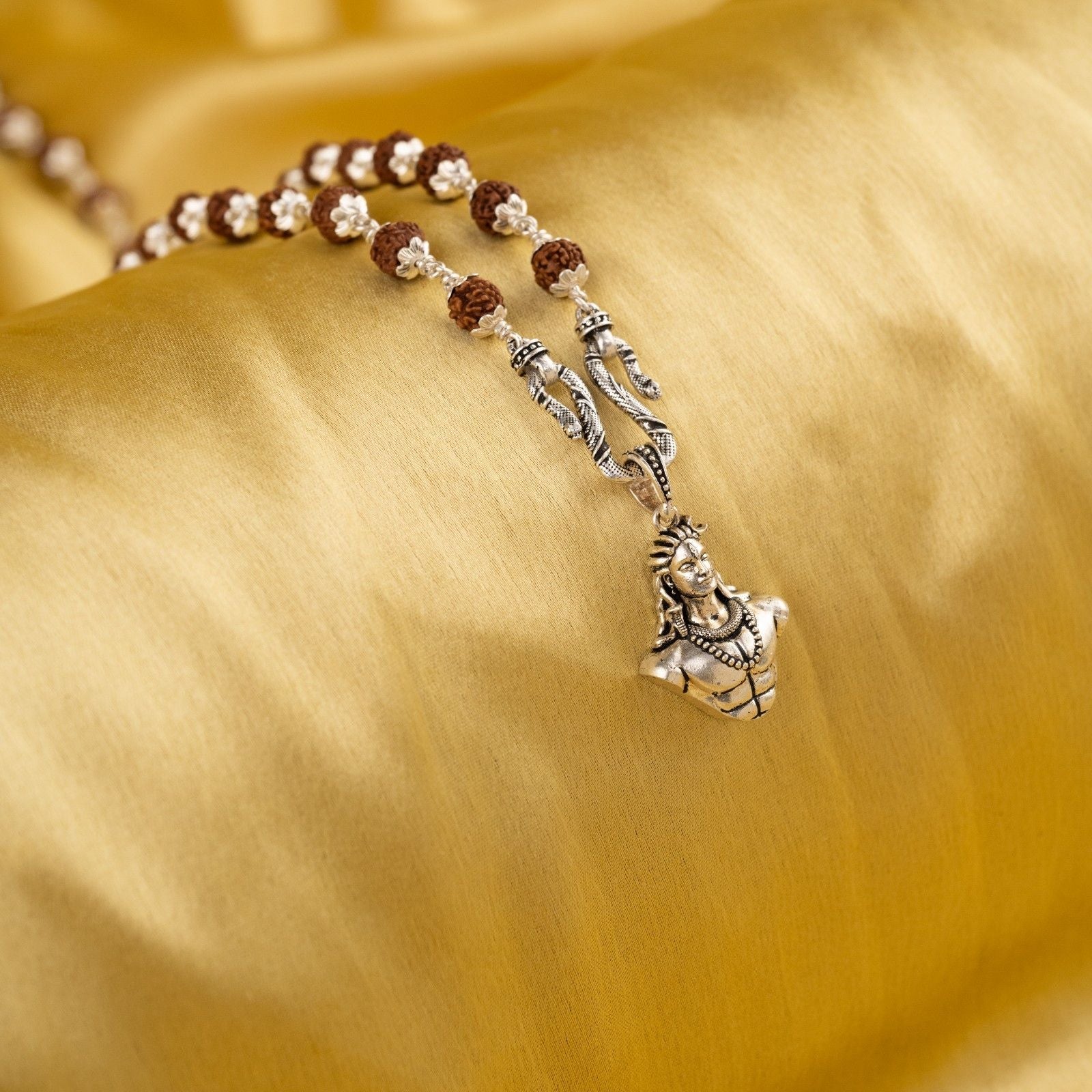 Adiyogi Silver Pendant With Rudraksha Mala