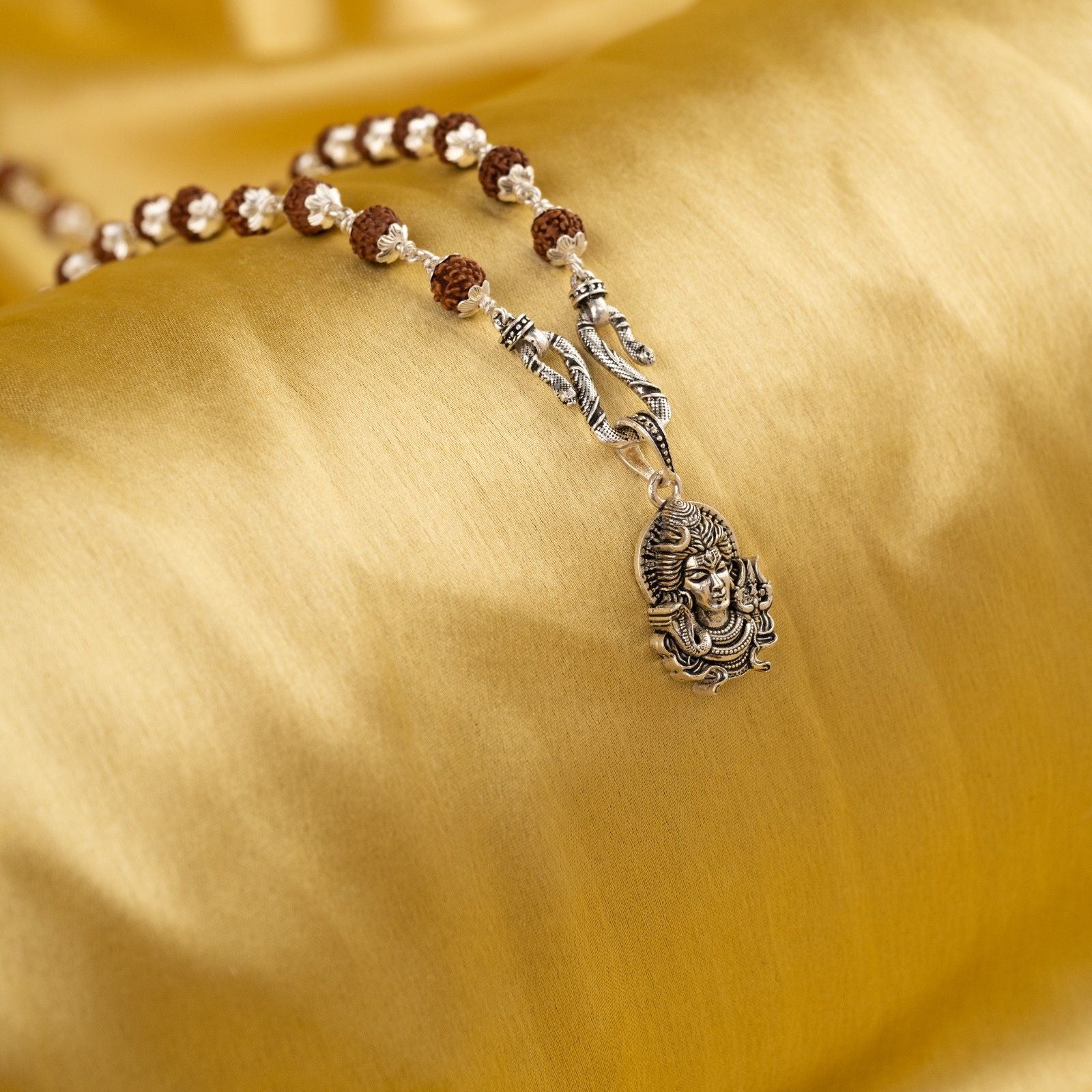 Adiyogi Mahadev Silver Pendant With Rudraksha Mala