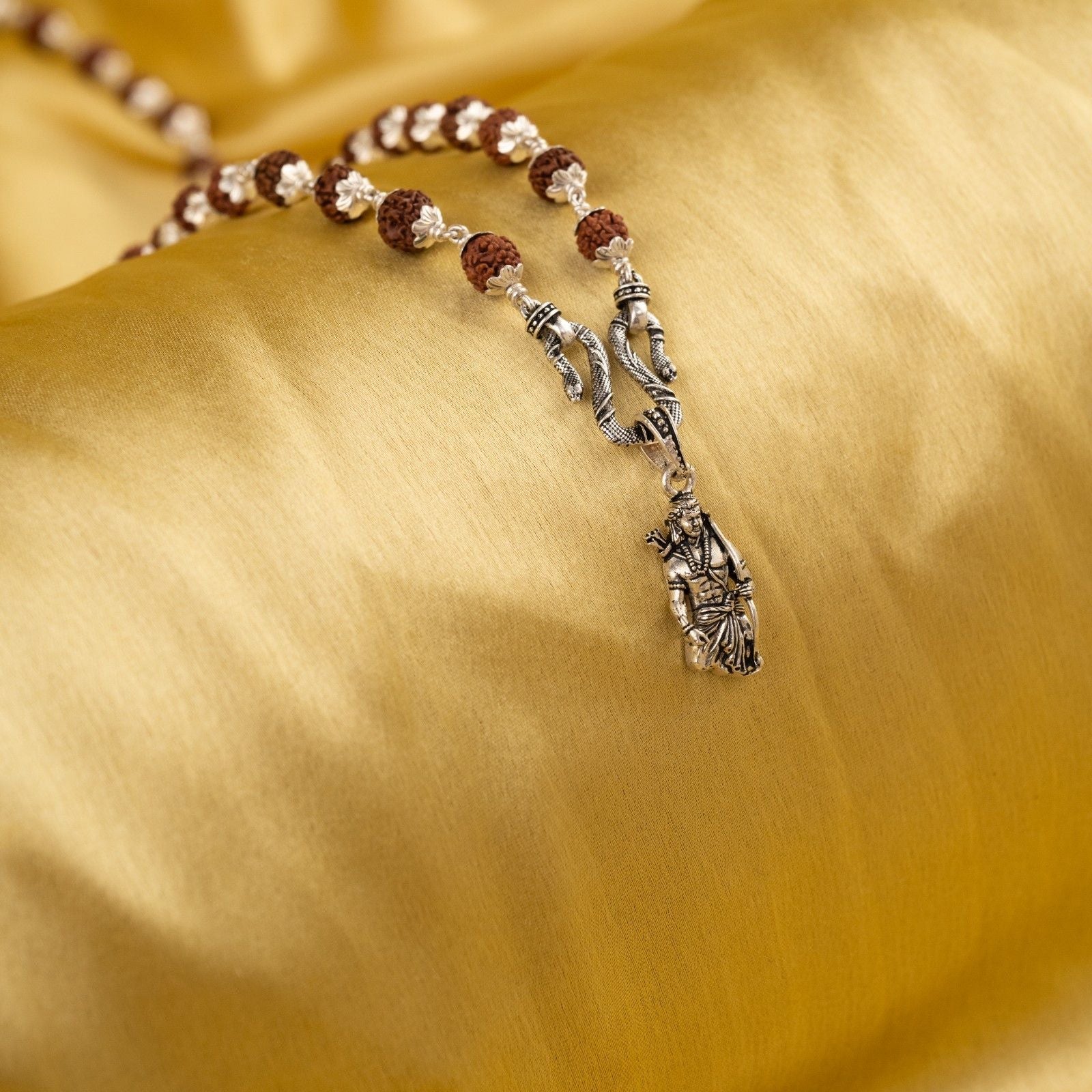 Veer Ram Silver Pendant With Rudraksha Mala