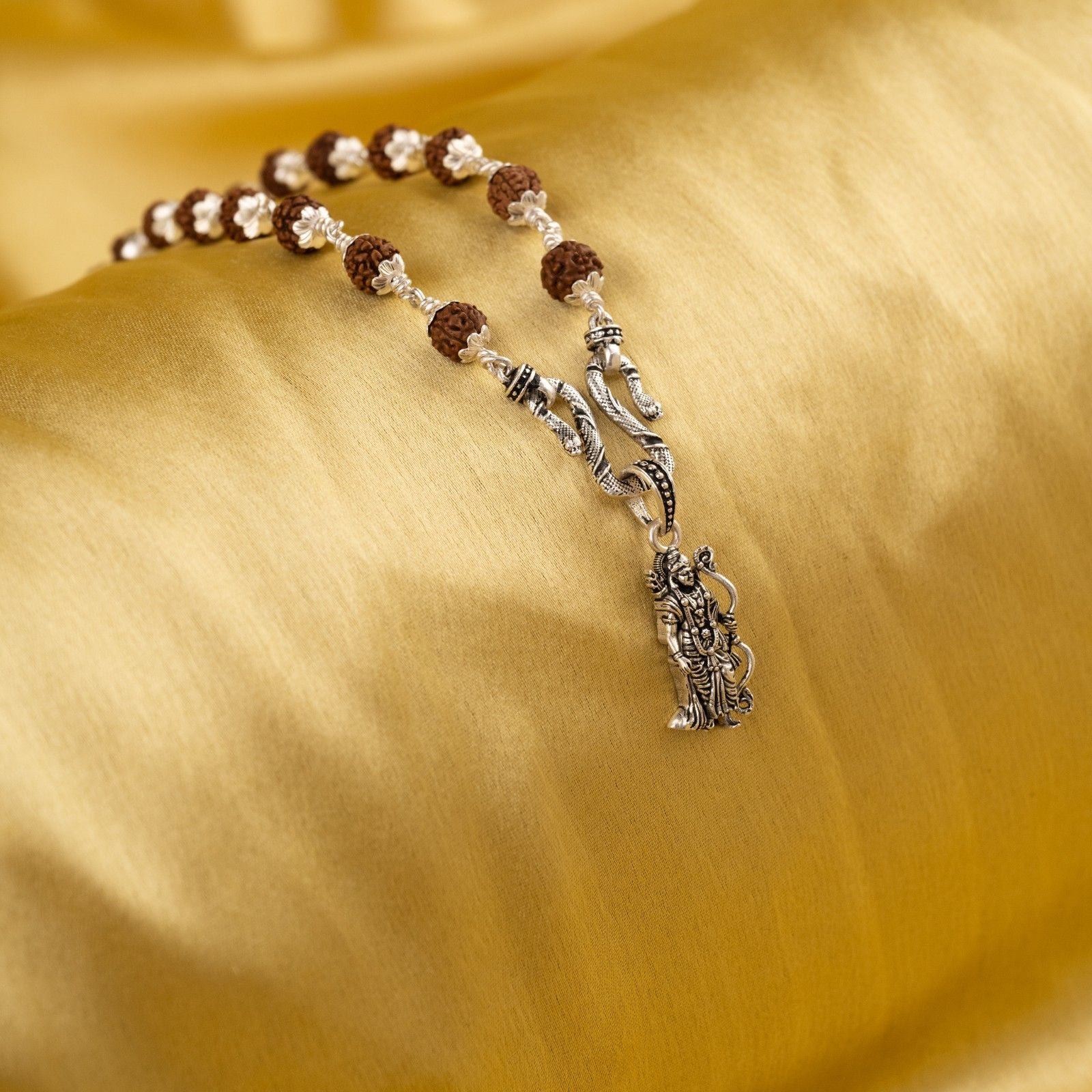 Ram Bhagwan Silver Pendant With Rudraksha Mala