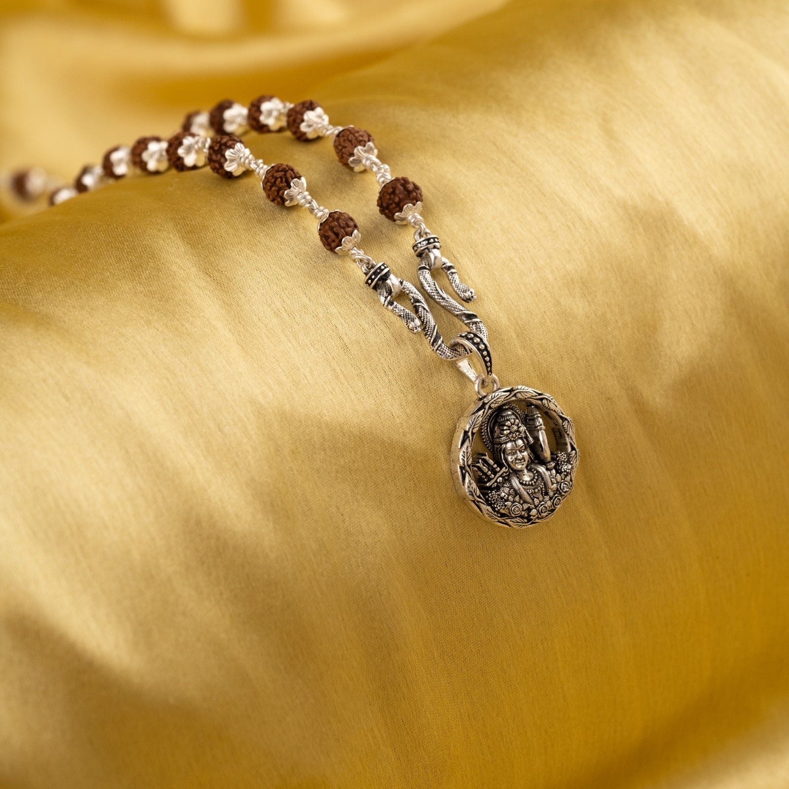 Lord Ram Silver Pendant With Rudraksha Mala